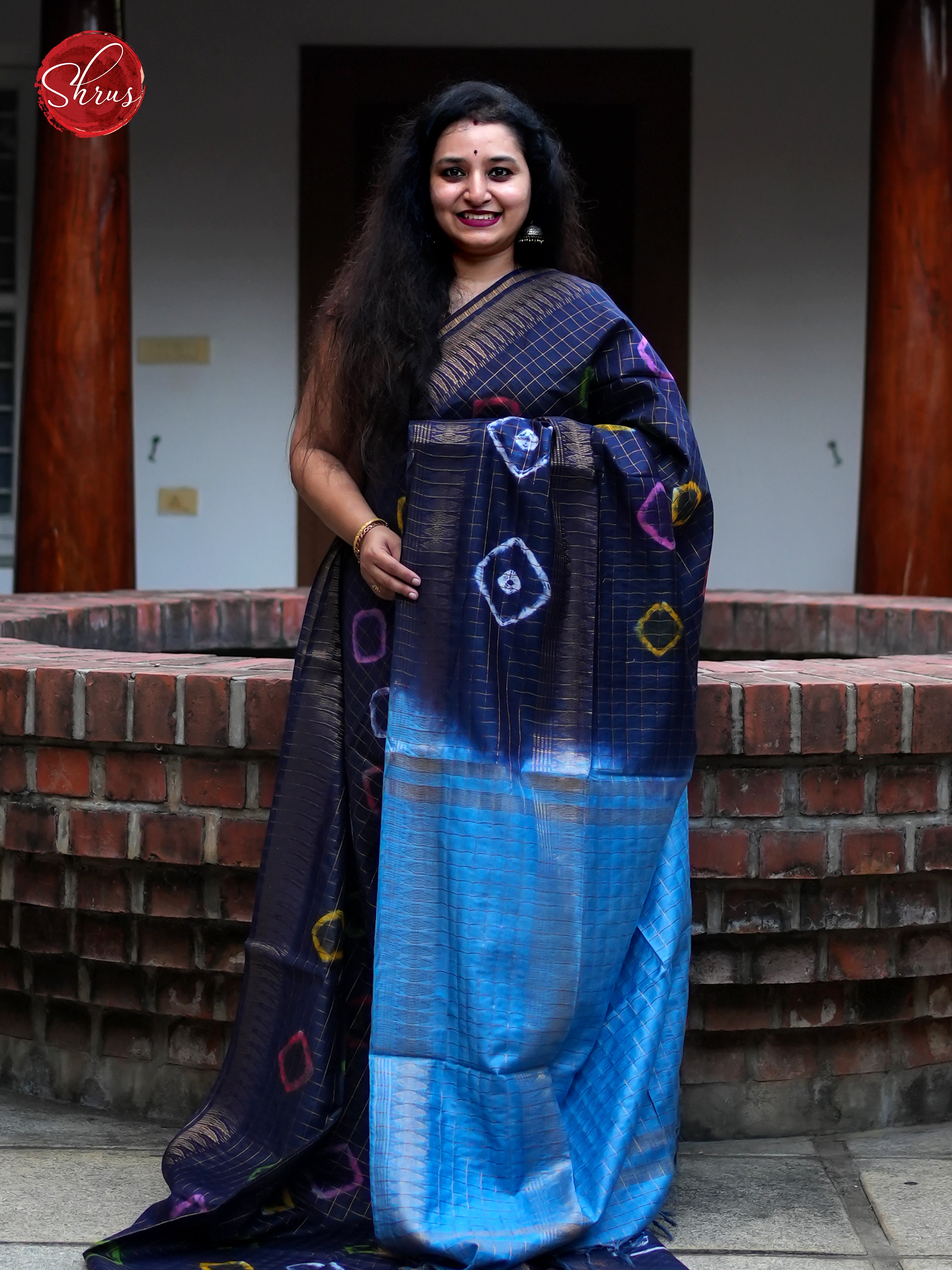 Navy Blue & Blue - Shibori Saree - Shop on ShrusEternity.com
