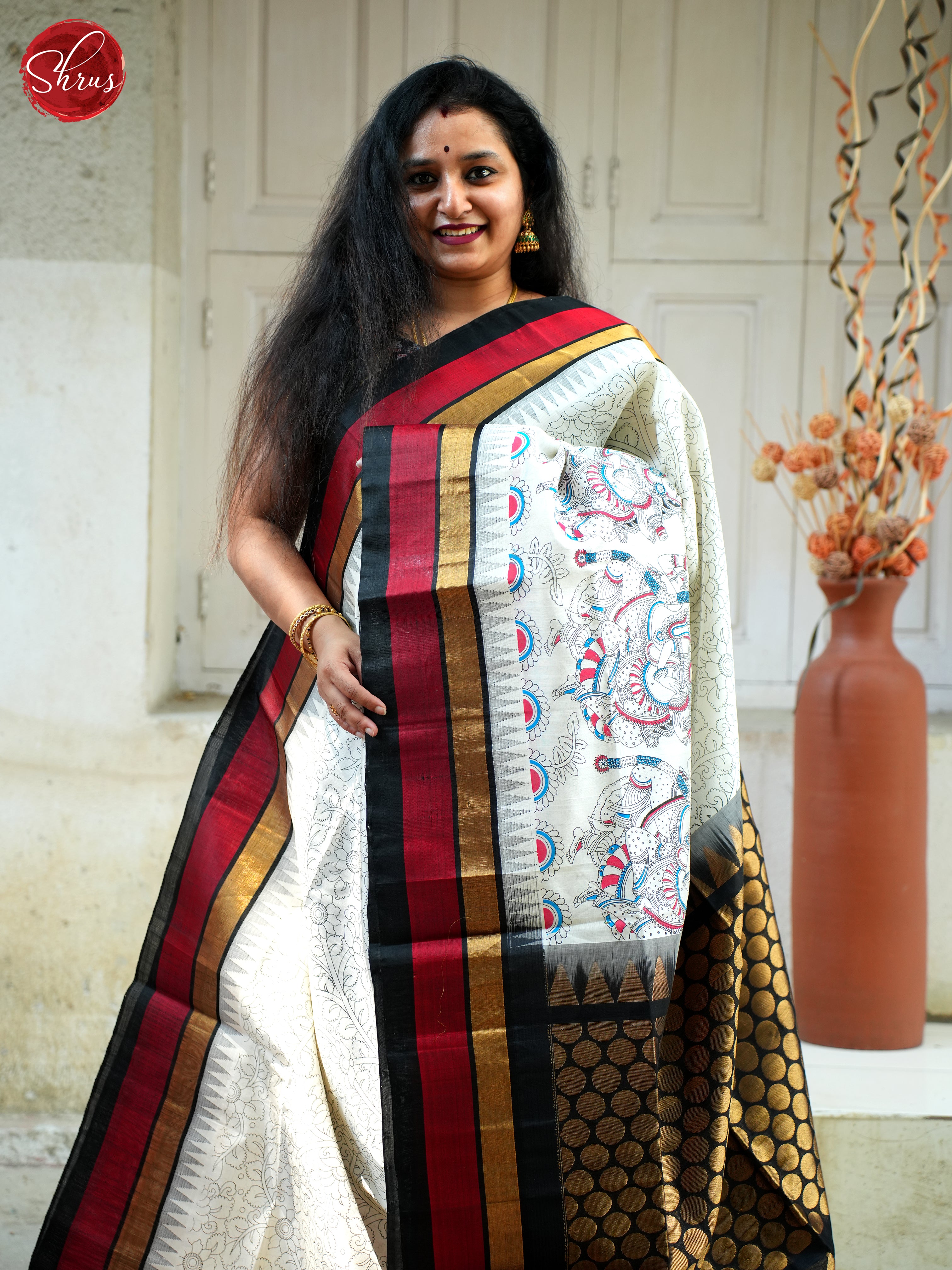 White & Black - Silk Cotton Saree - Shop on ShrusEternity.com