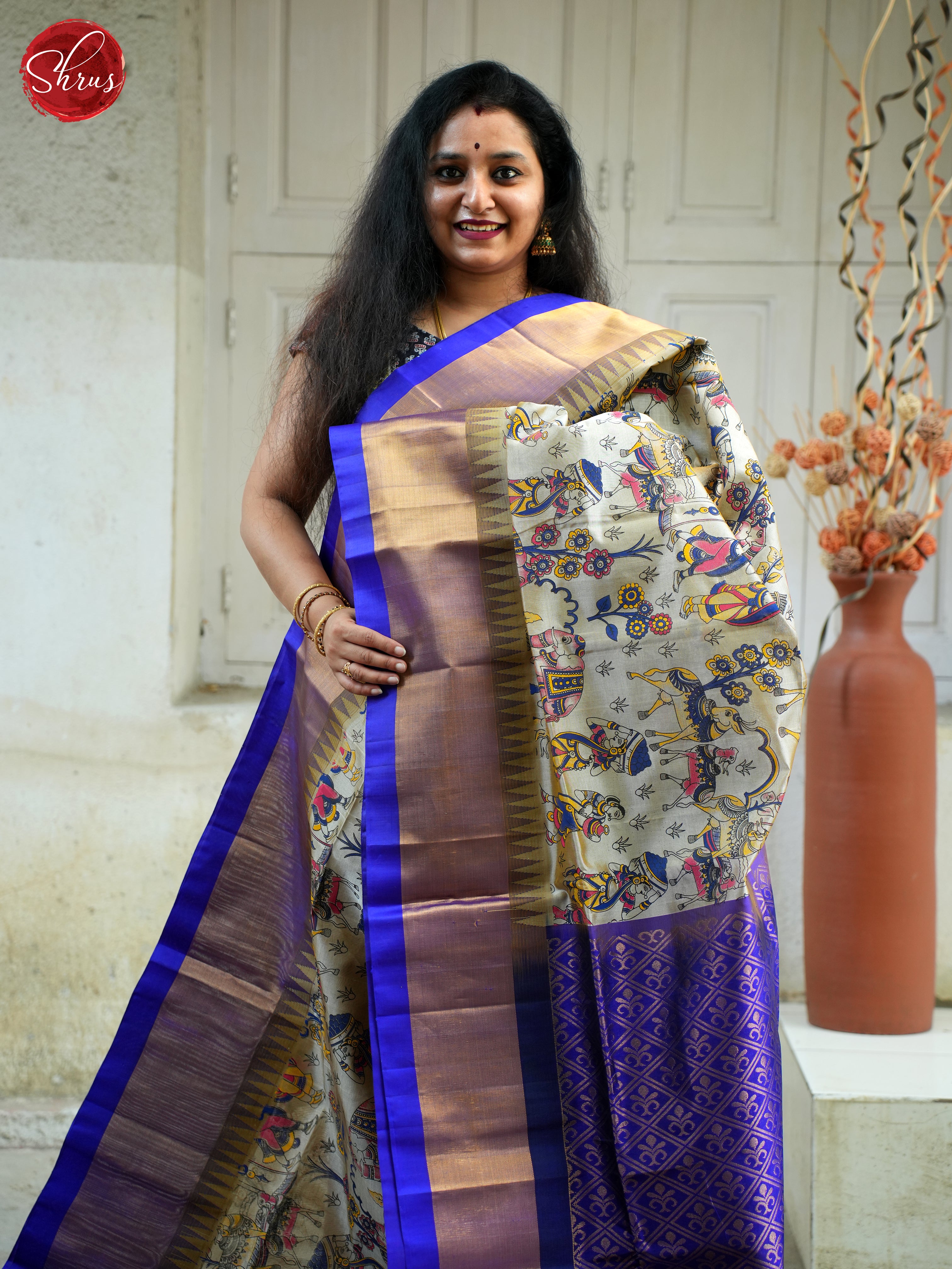 Grey & Blue - Silk Cotton Saree - Shop on ShrusEternity.com