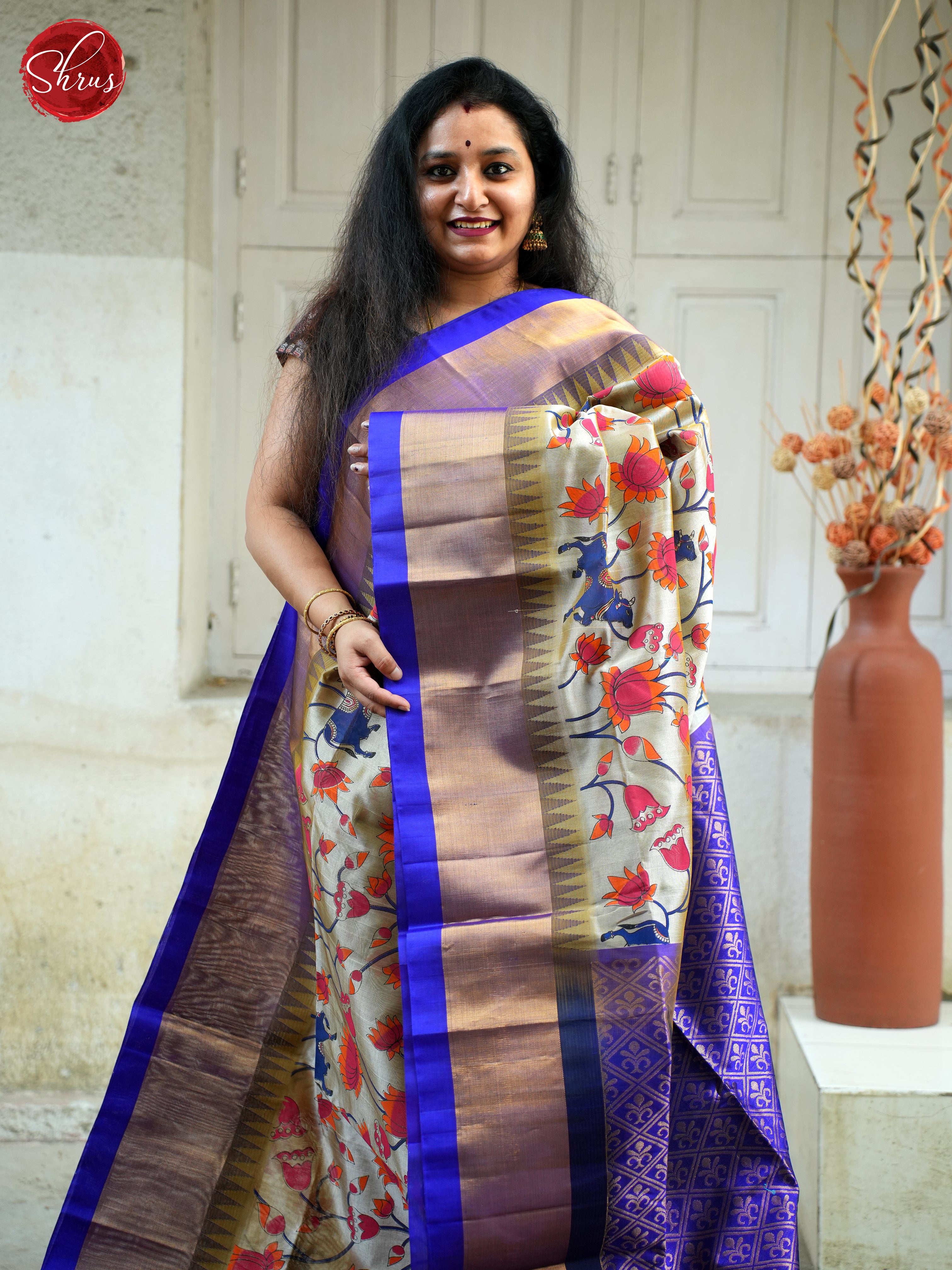 Grey & Blue - Silk Cotton Saree - Shop on ShrusEternity.com