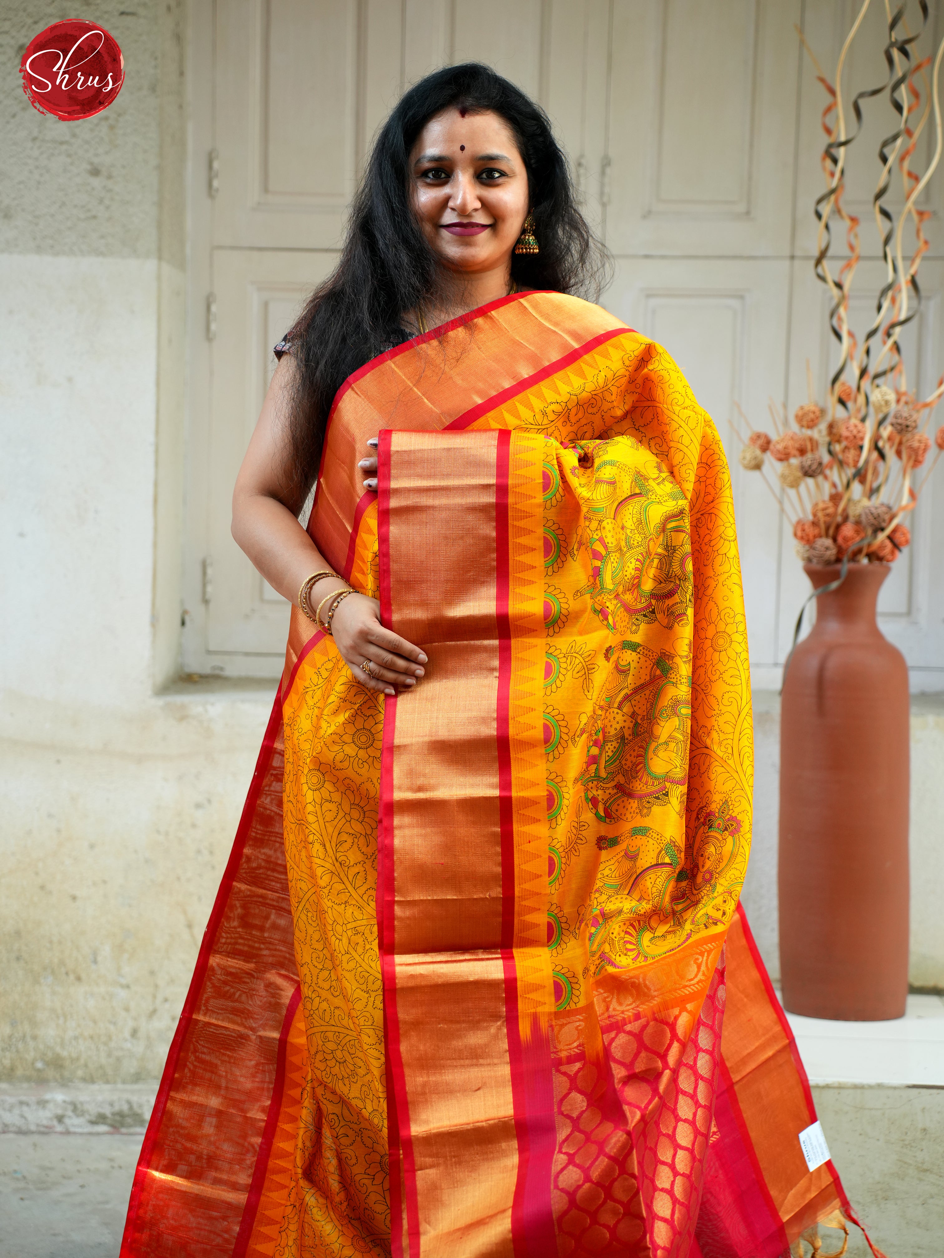 Yellow & Red - Silk Cotton Saree - Shop on ShrusEternity.com