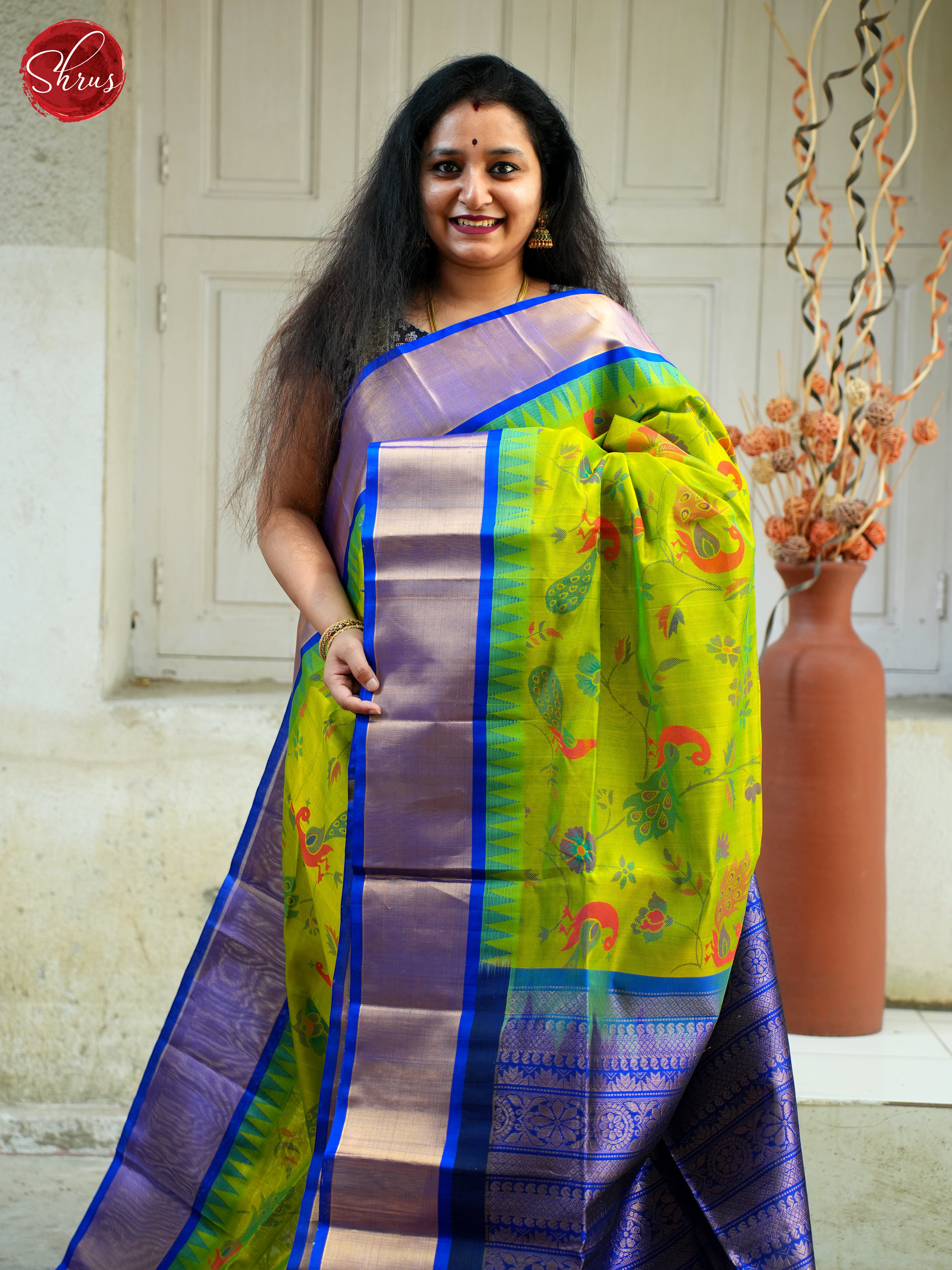 Green & Blue - Silk Cotton Saree - Shop on ShrusEternity.com