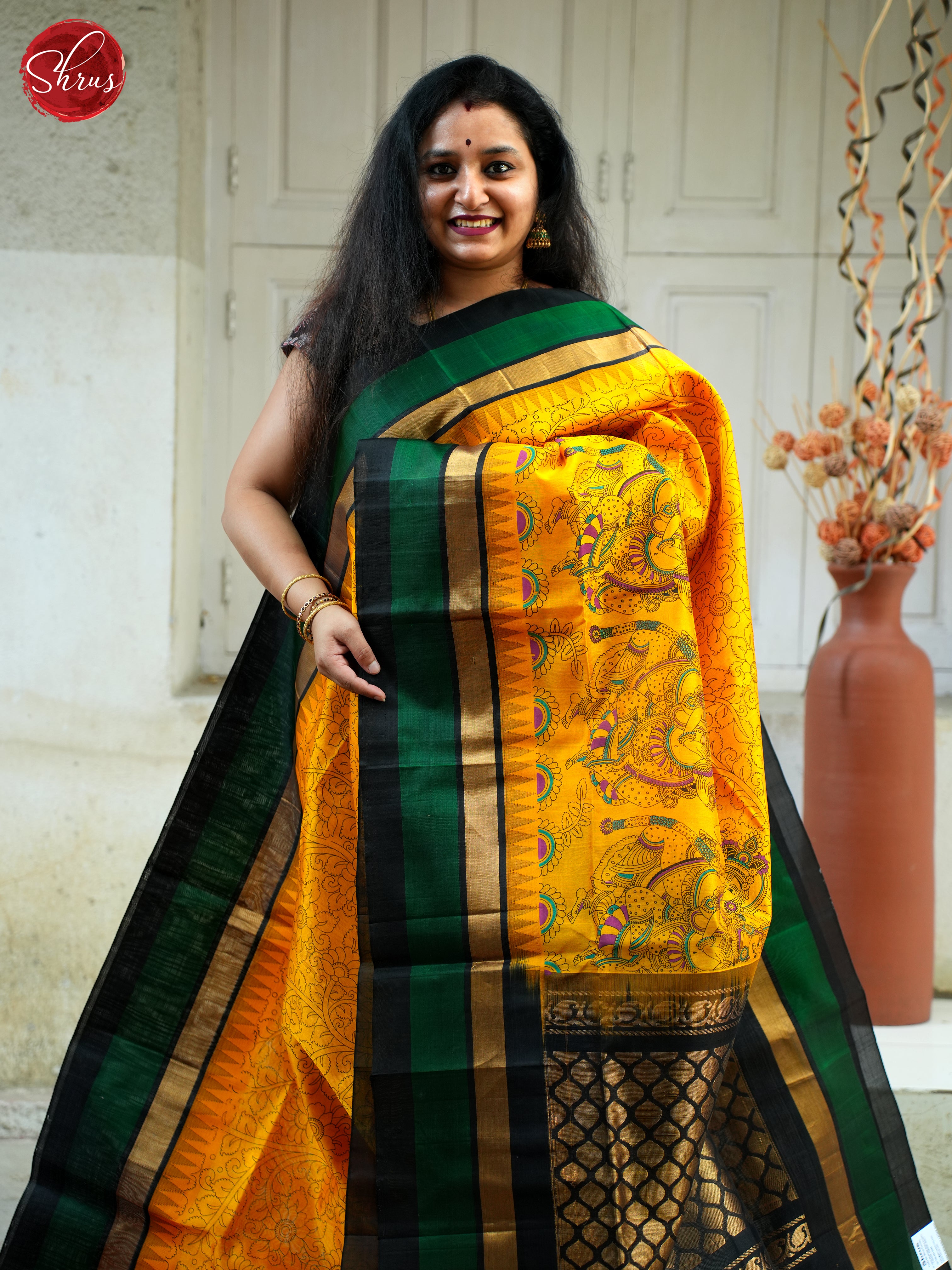 Yellow & Black - Silk Cotton Saree - Shop on ShrusEternity.com