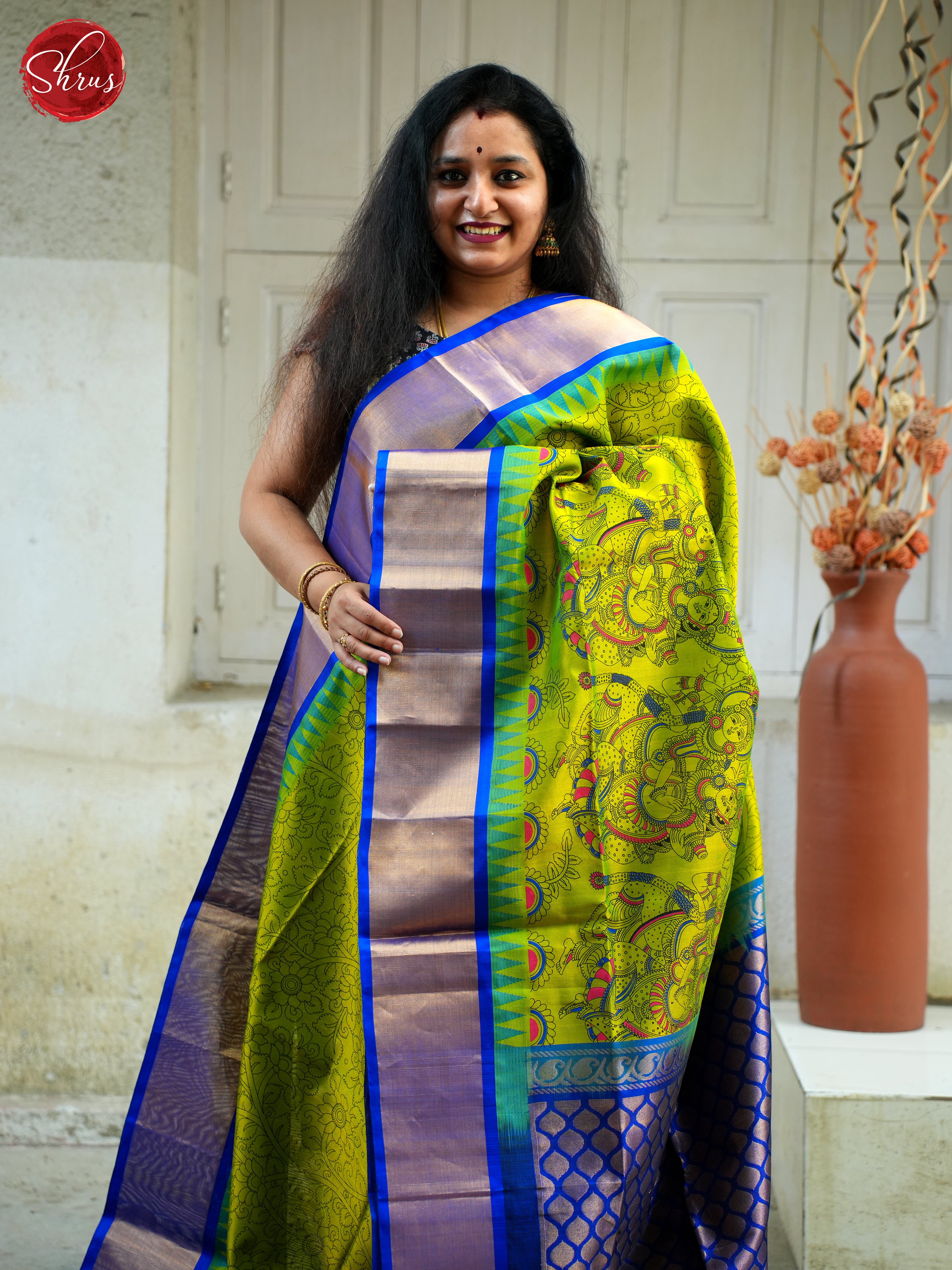 Green & Blue- Silk Cotton Saree - Shop on ShrusEternity.com