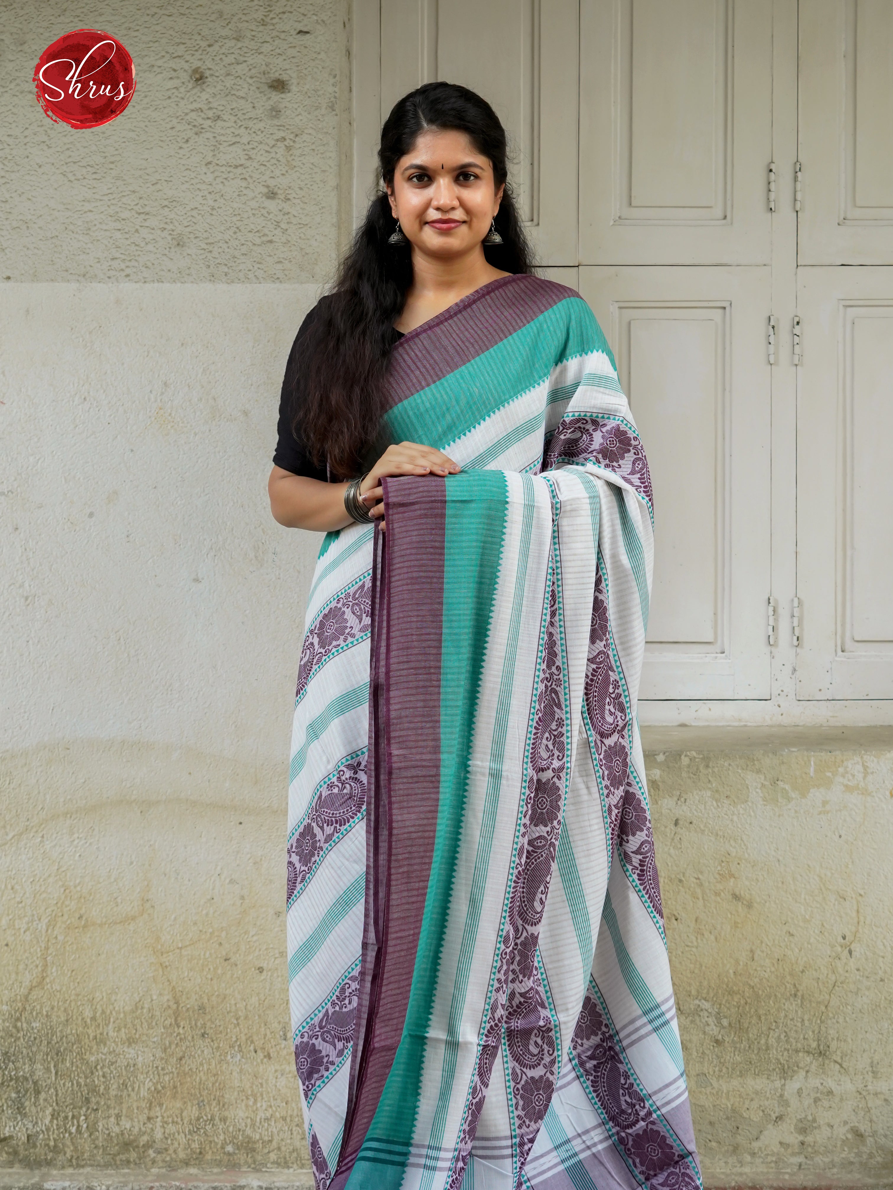 White & Green - Mercerized Cotton Saree - Shop on ShrusEternity.com