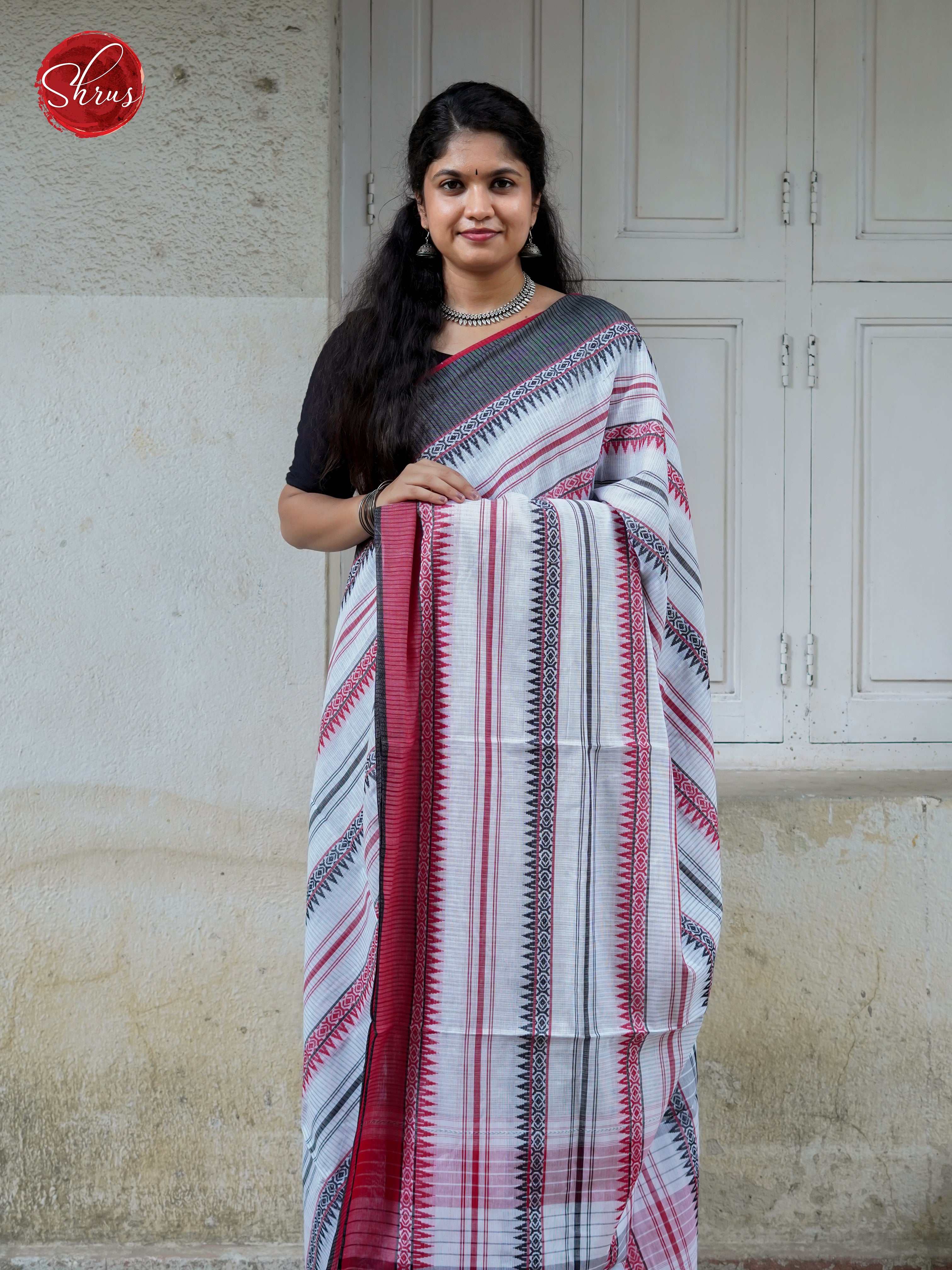 White & Red - Mercerized Cotton Saree - Shop on ShrusEternity.com