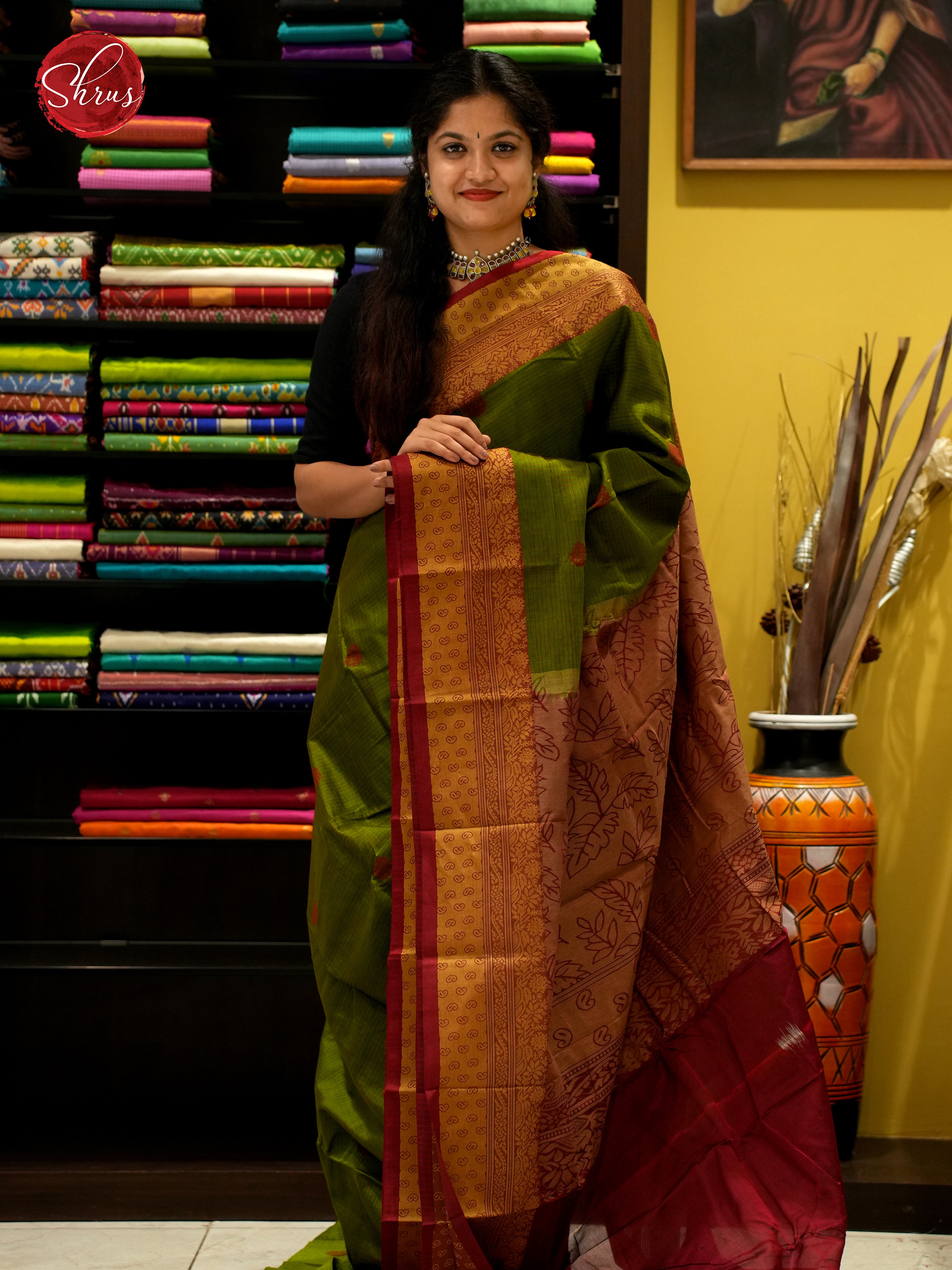 Green & Maroon - Mercerized Cotton Saree - Shop on ShrusEternity.com