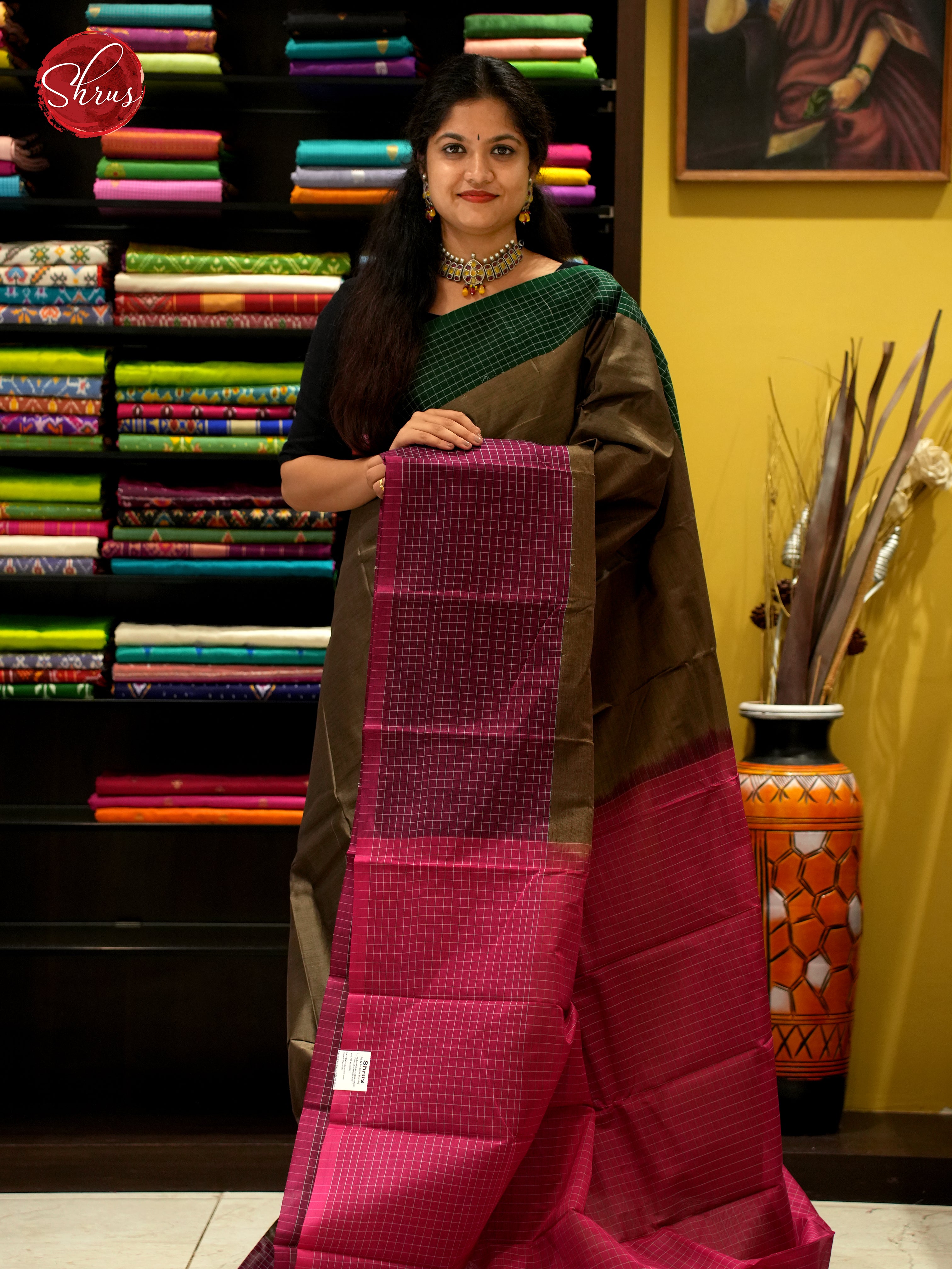 Mehandi Green & Red - Mercerized Cotton Saree - Shop on ShrusEternity.com