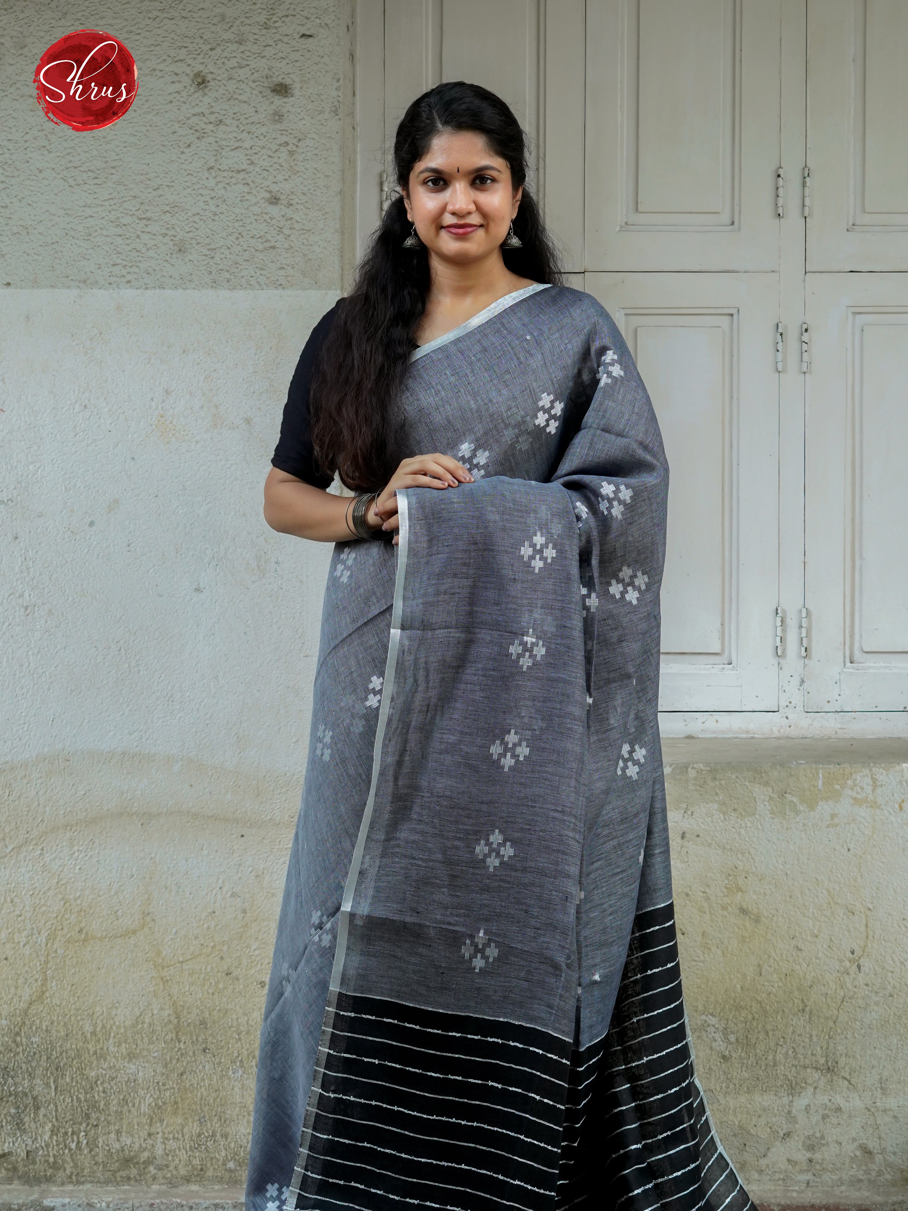 Grey & Black - Linen Saree - Shop on ShrusEternity.com