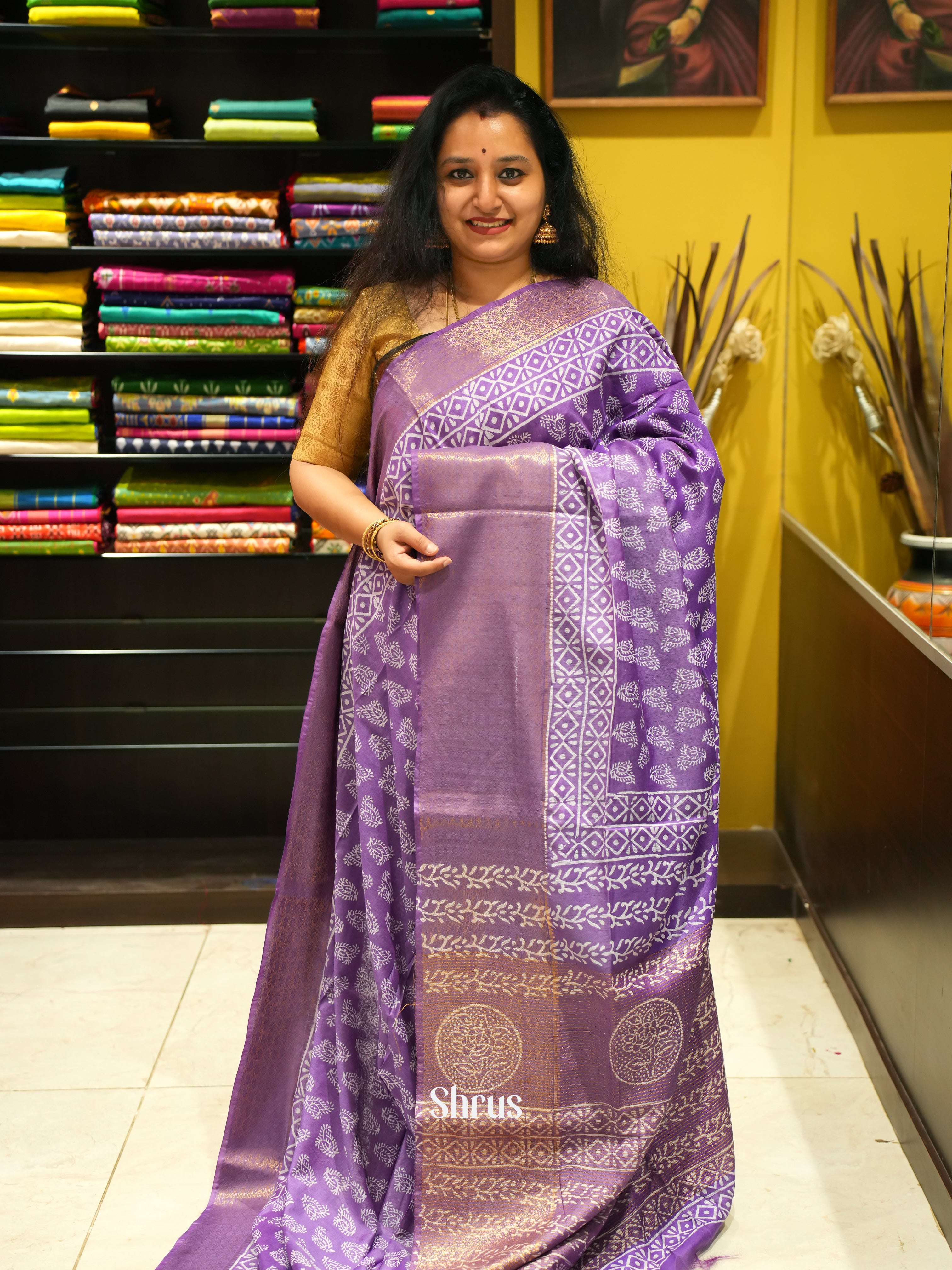 Purple(Single Tone) - Semi Tussar Saree - Shop on ShrusEternity.com