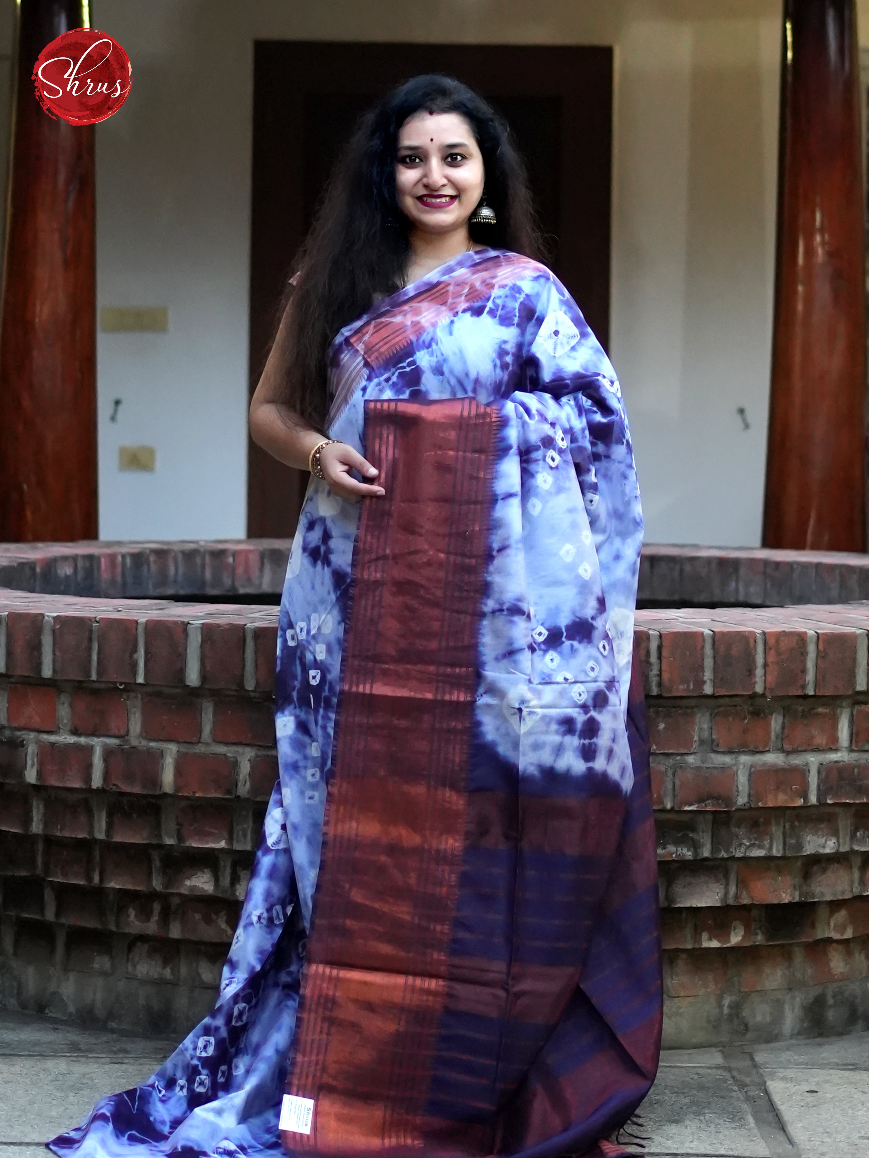 Blue & Navy Blue- Shibori Saree - Shop on ShrusEternity.com