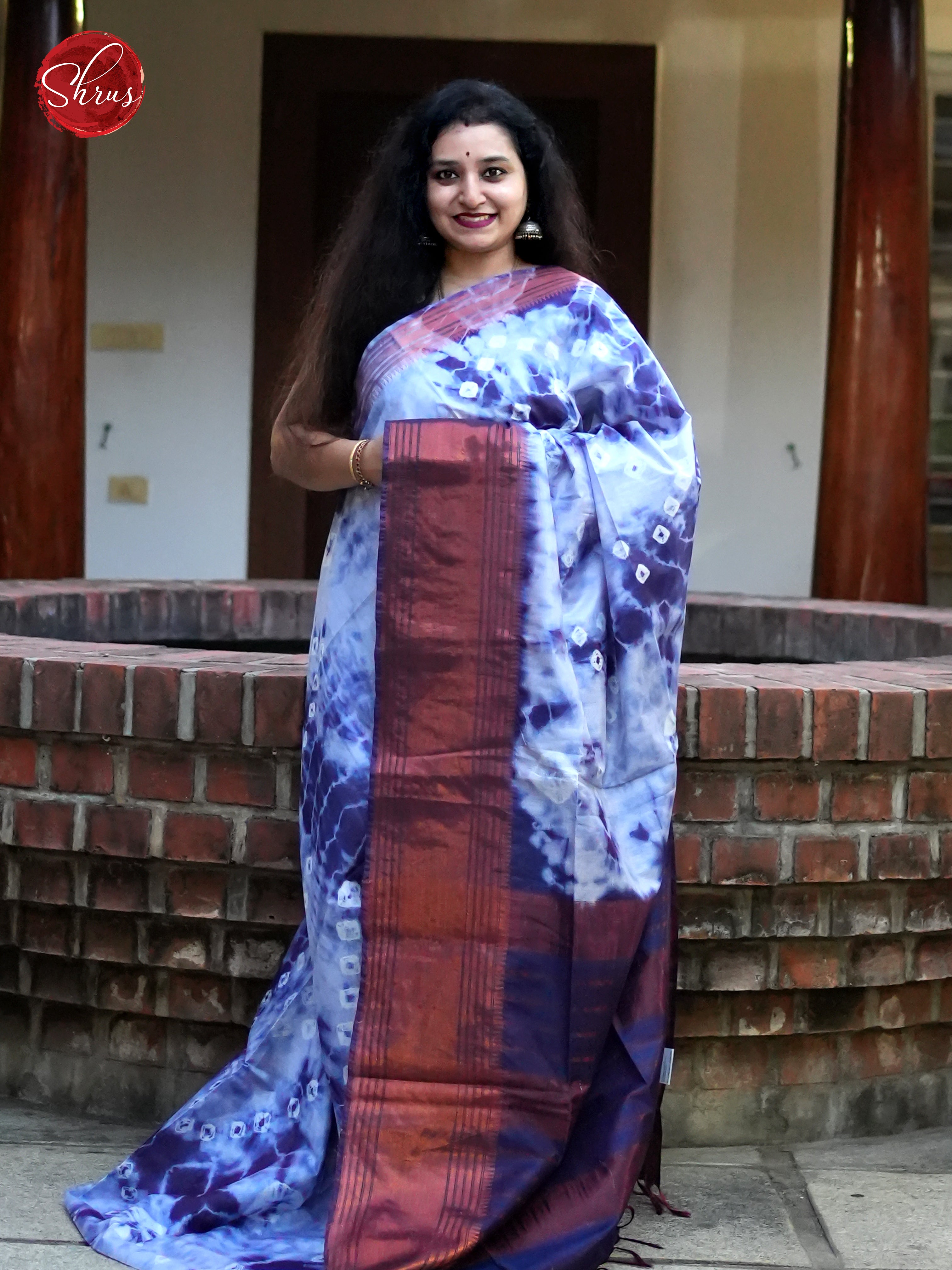 Light Blue & Blue - Shibori Saree - Shop on ShrusEternity.com