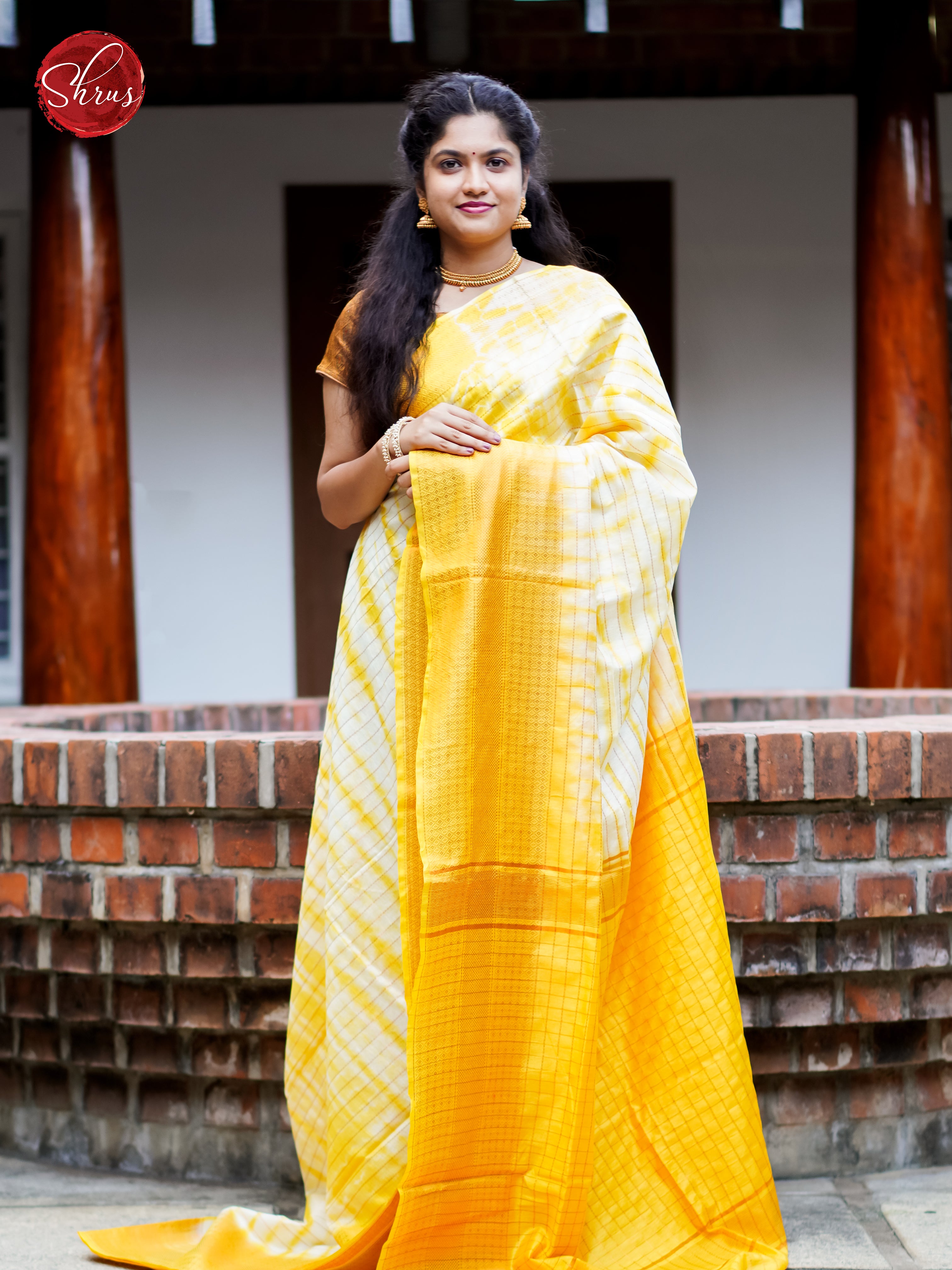 Cream & Yellow - Shibori Saree - Shop on ShrusEternity.com