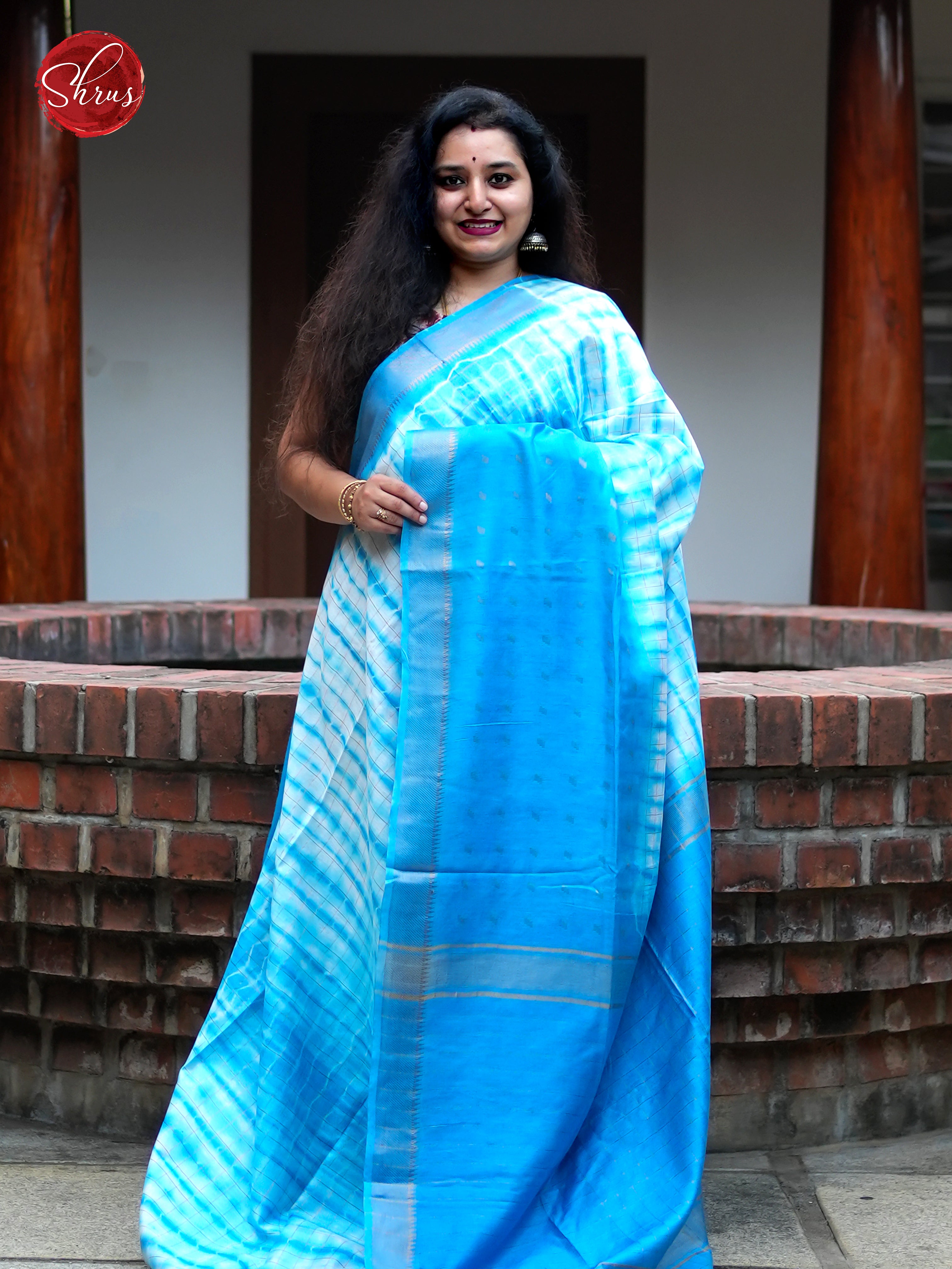 Cream & Blue - Shibori Saree - Shop on ShrusEternity.com