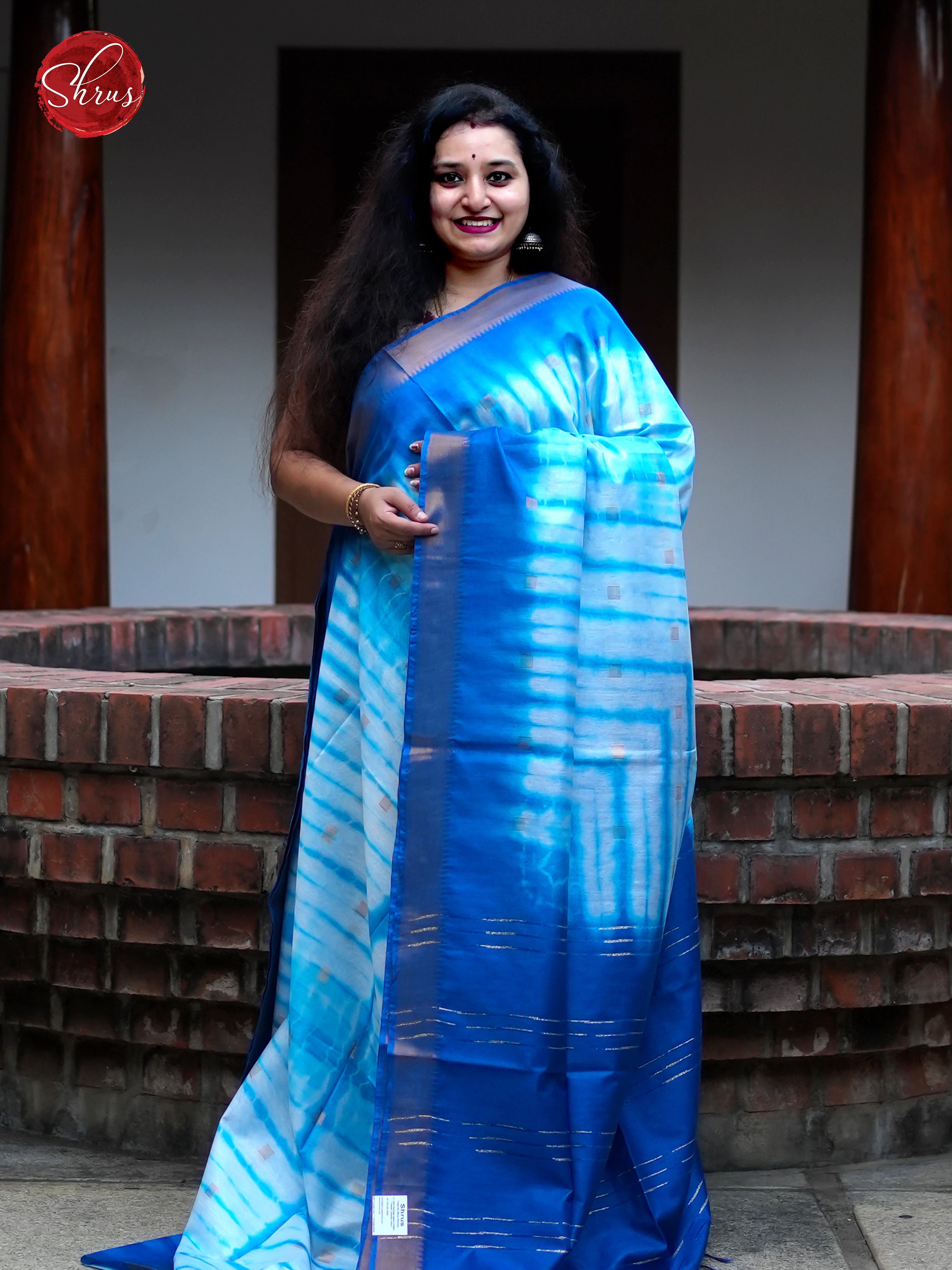 Cream & Blue - Shibori Saree - Shop on ShrusEternity.com