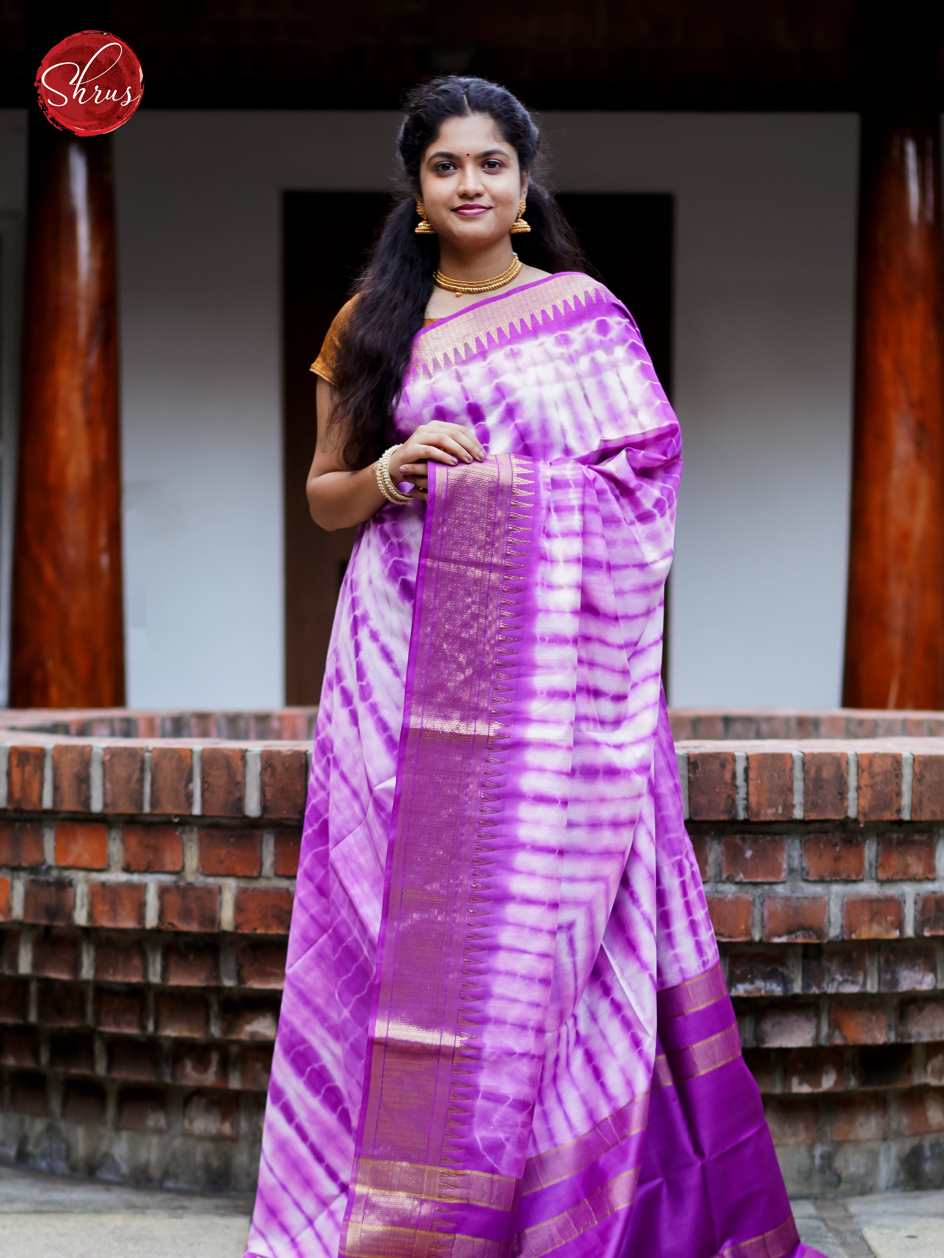 Cream & Purple - Shibori Saree - Shop on ShrusEternity.com