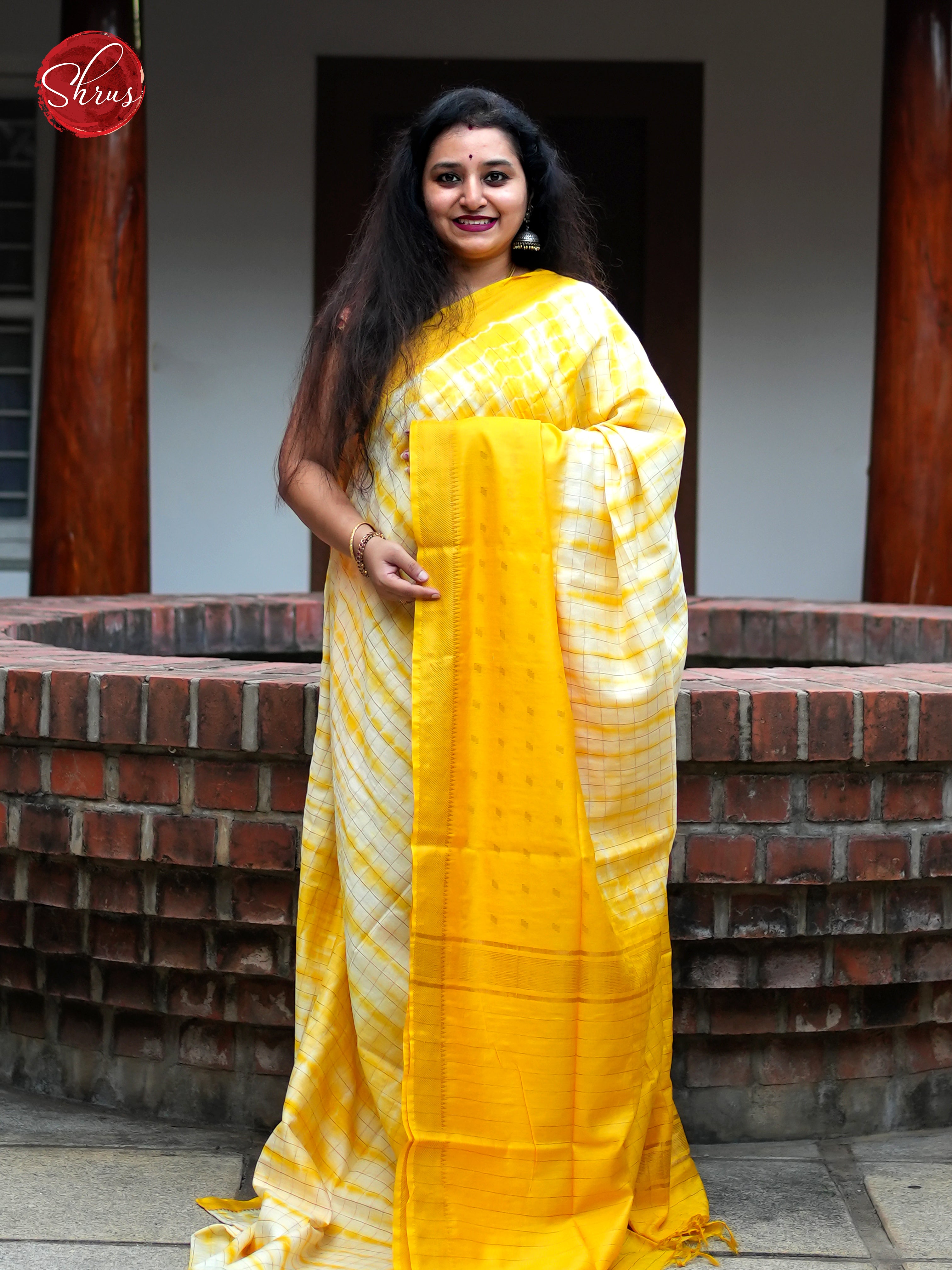 Cream & Yellow - Shibori Saree - Shop on ShrusEternity.com
