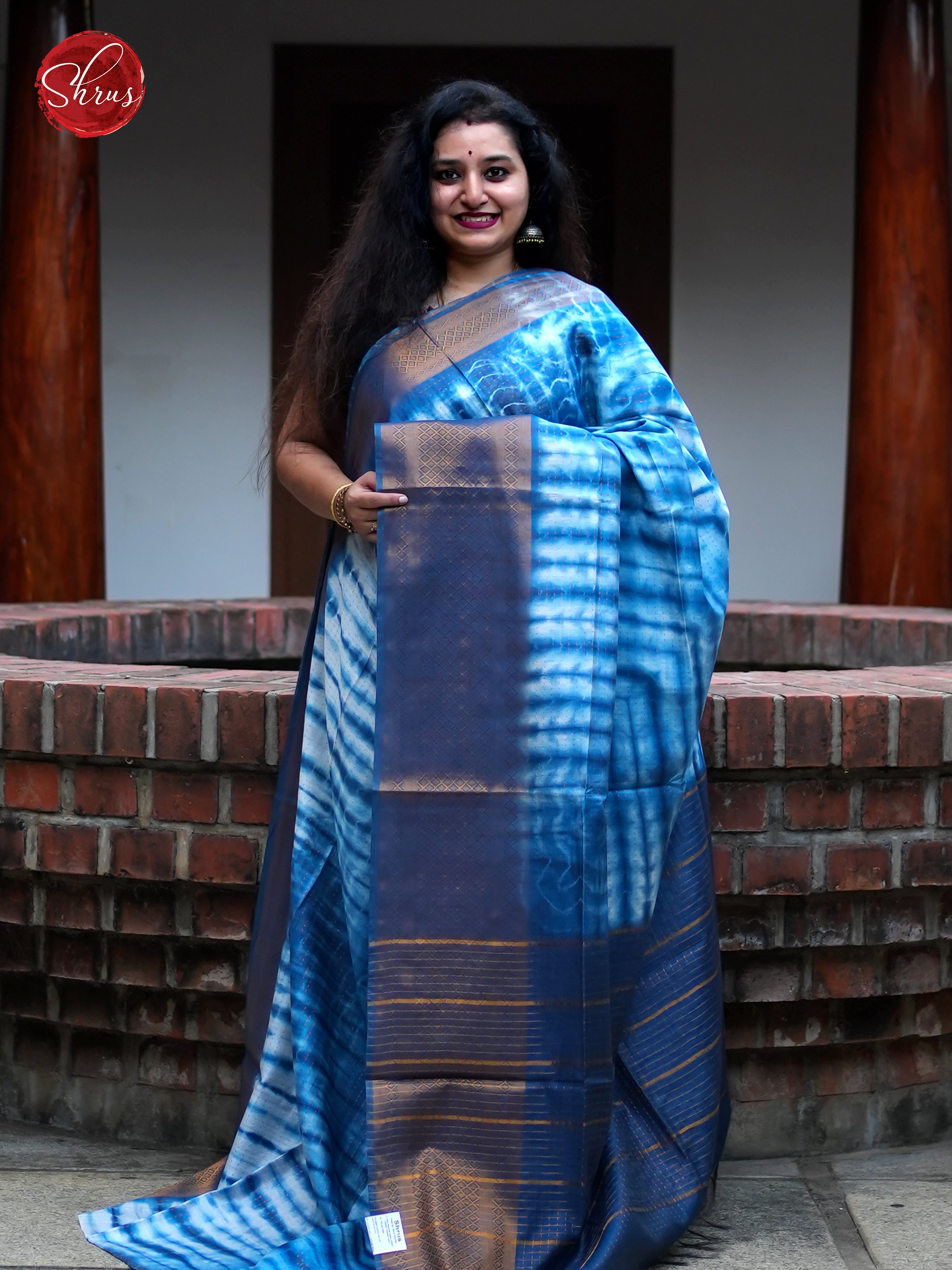 Blue & Cream - Shibori Saree - Shop on ShrusEternity.com