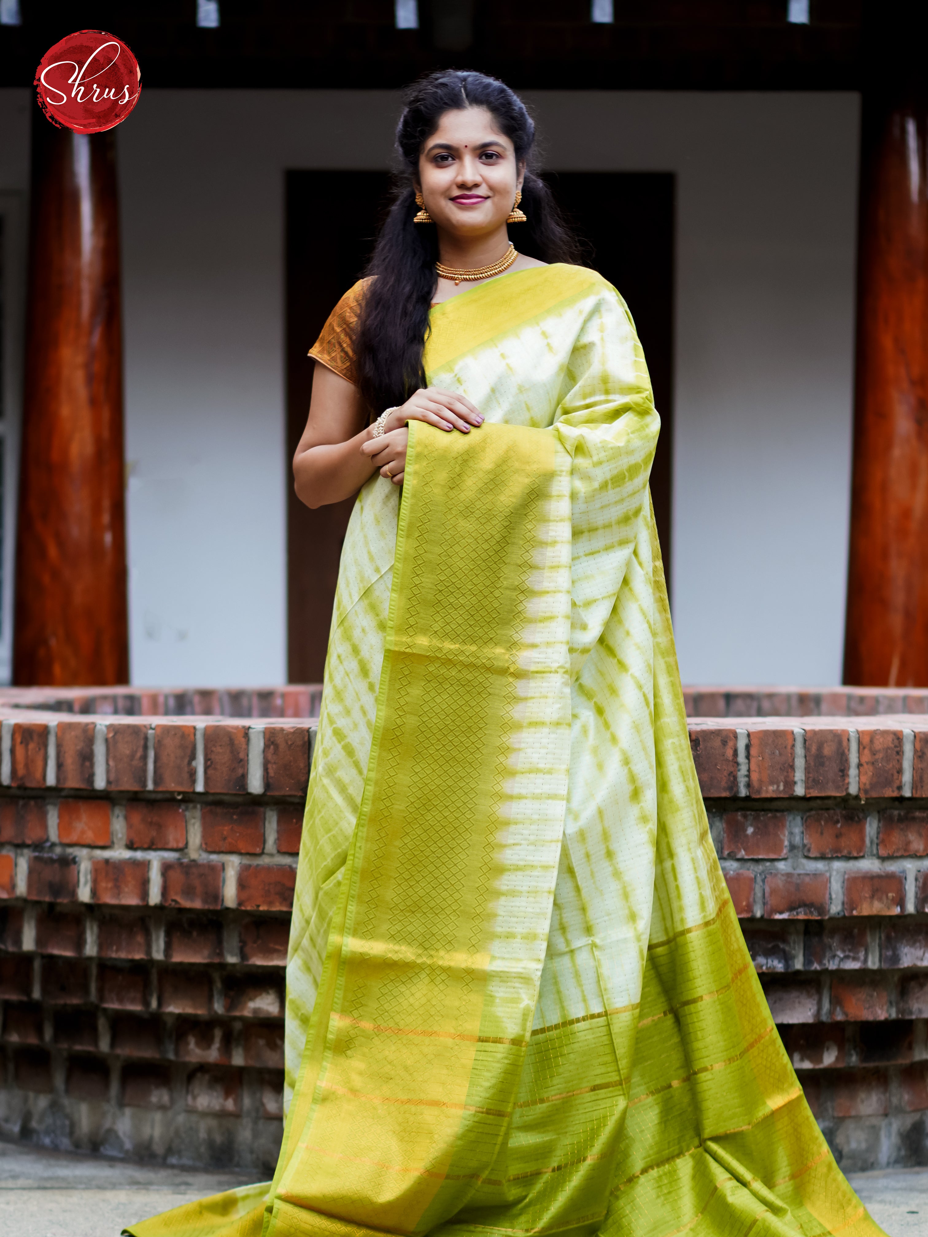 Cream & Green - Shibori Saree - Shop on ShrusEternity.com