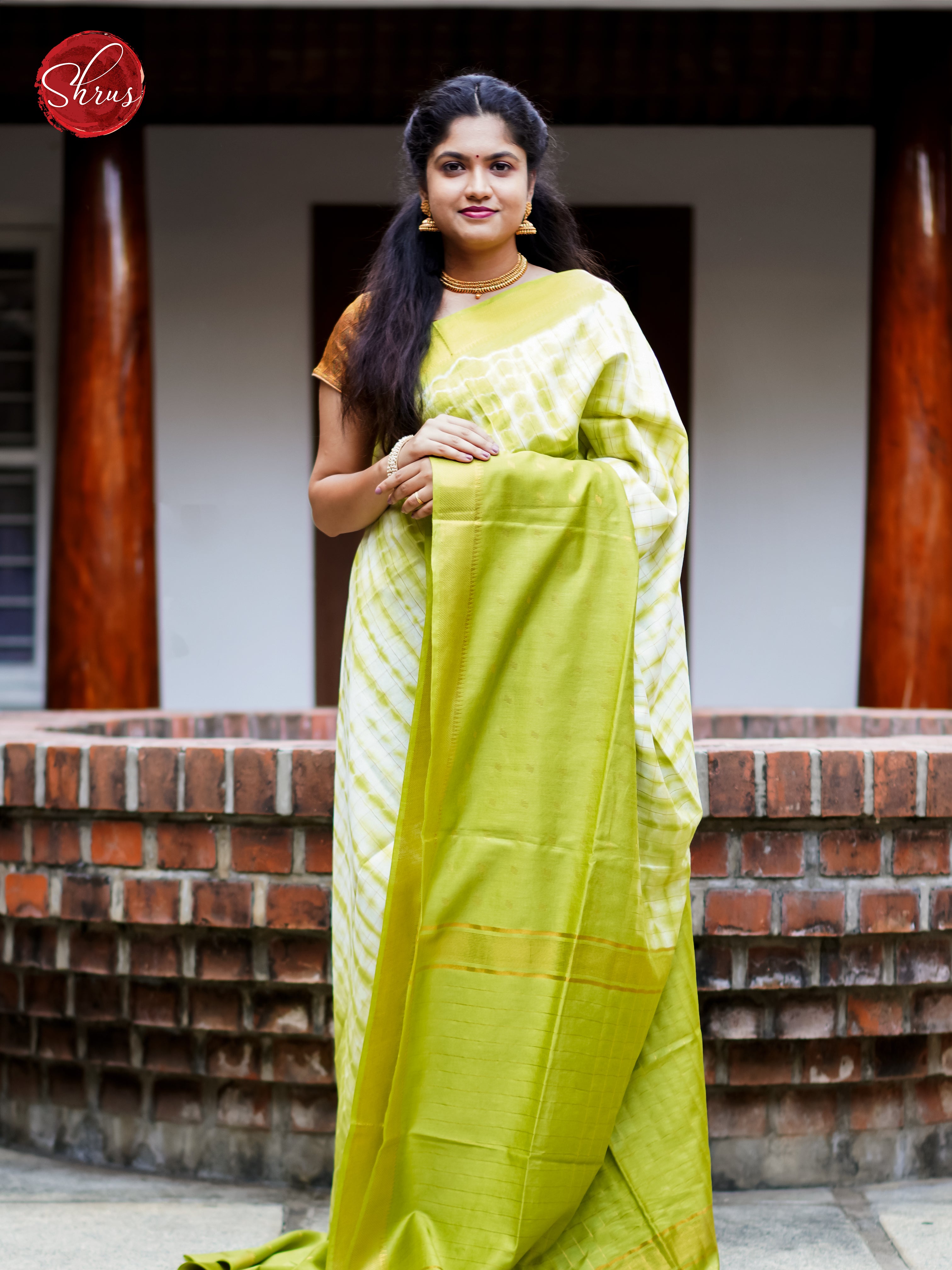 Cream & Green - Shibori Saree - Shop on ShrusEternity.com