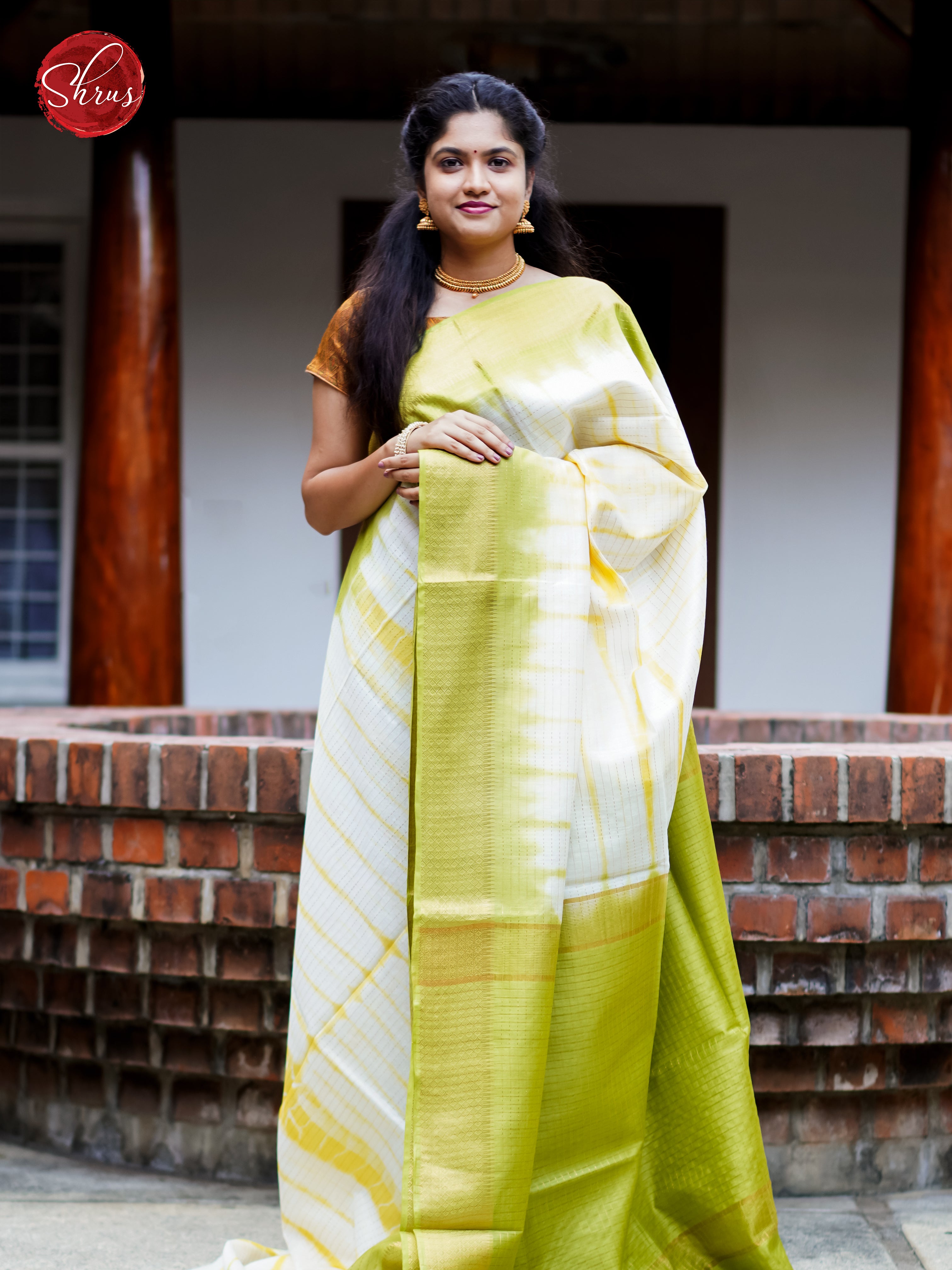Cream & Green - Shibori Saree - Shop on ShrusEternity.com