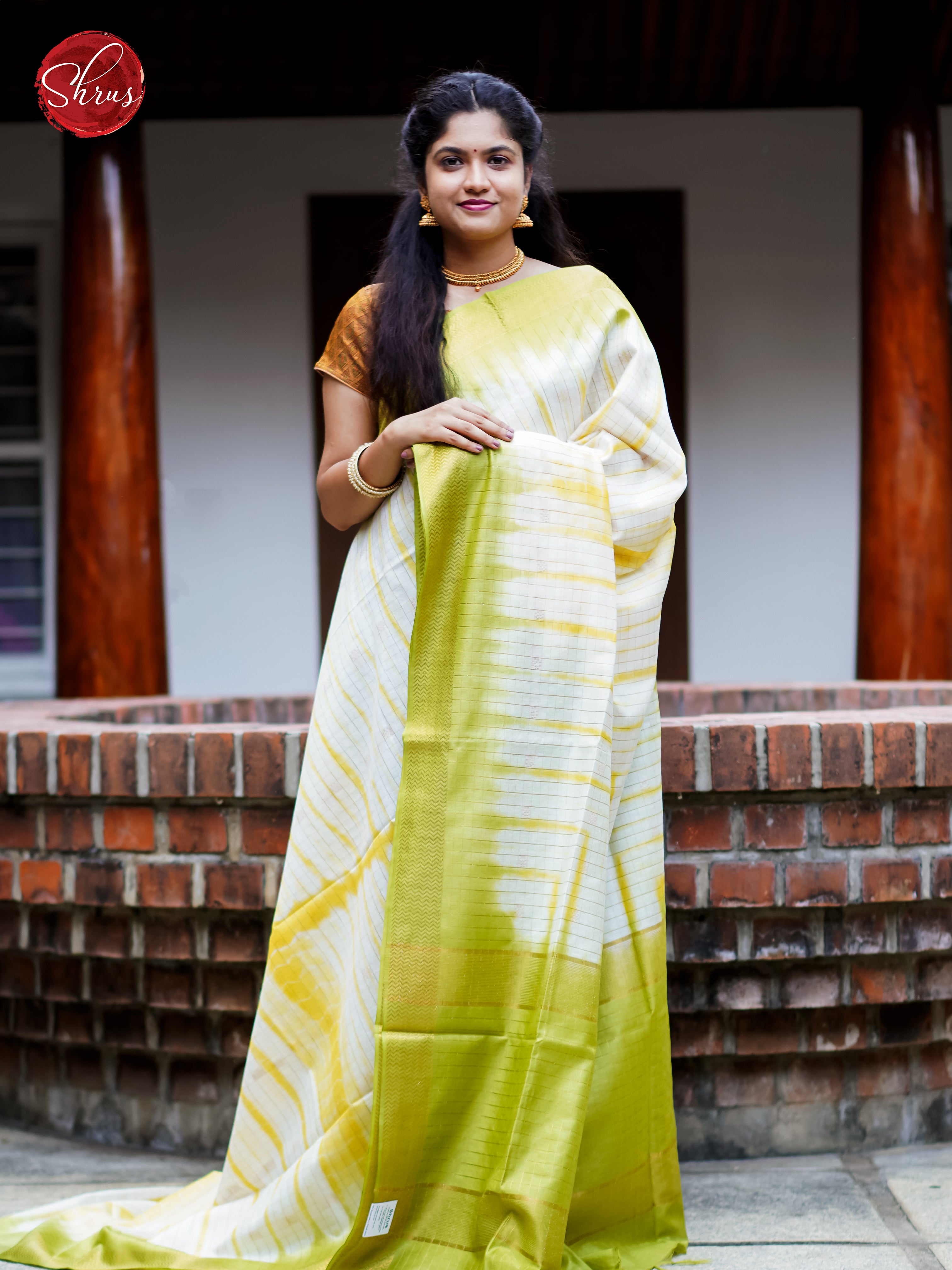 Cream & Green - Shibori Saree - Shop on ShrusEternity.com