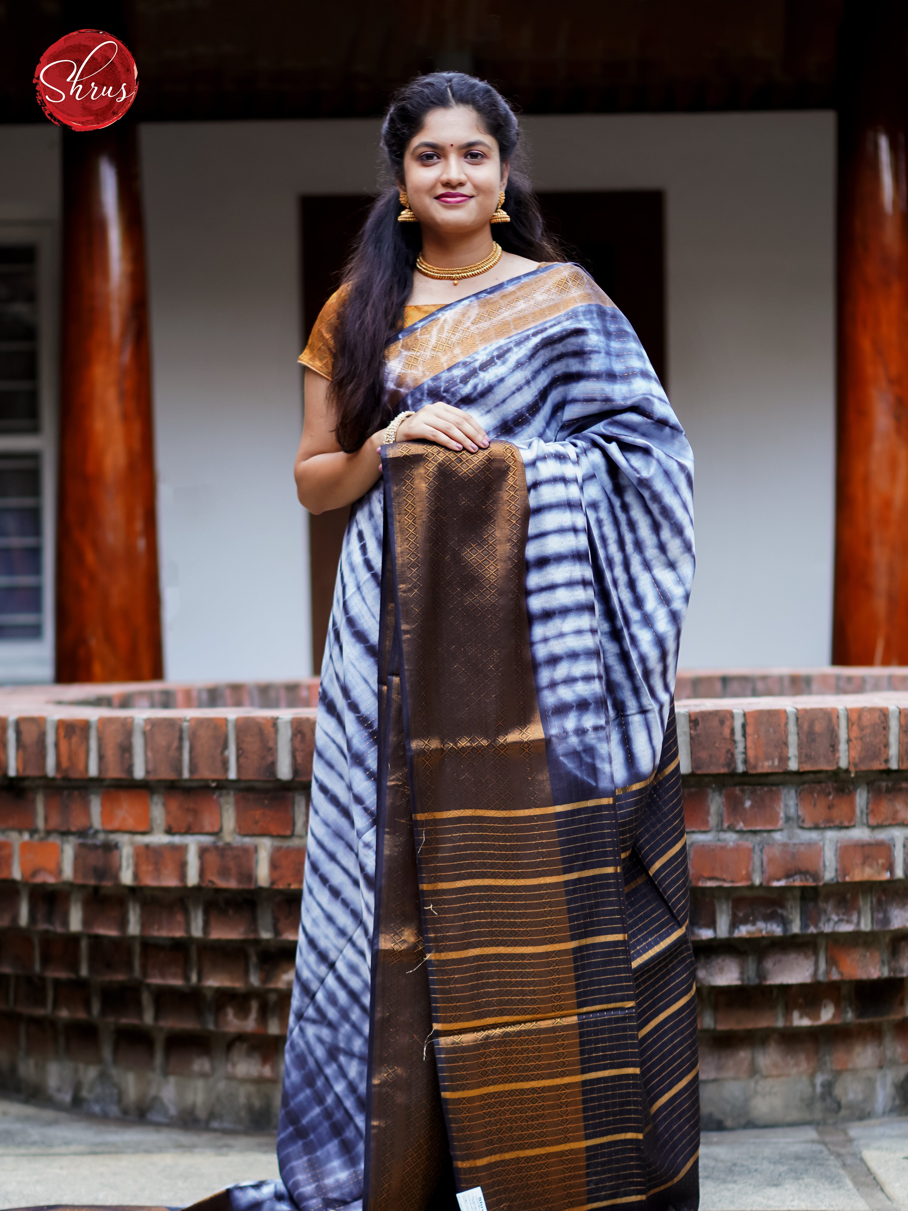 Cream & Blue - Shibori Saree - Shop on ShrusEternity.com