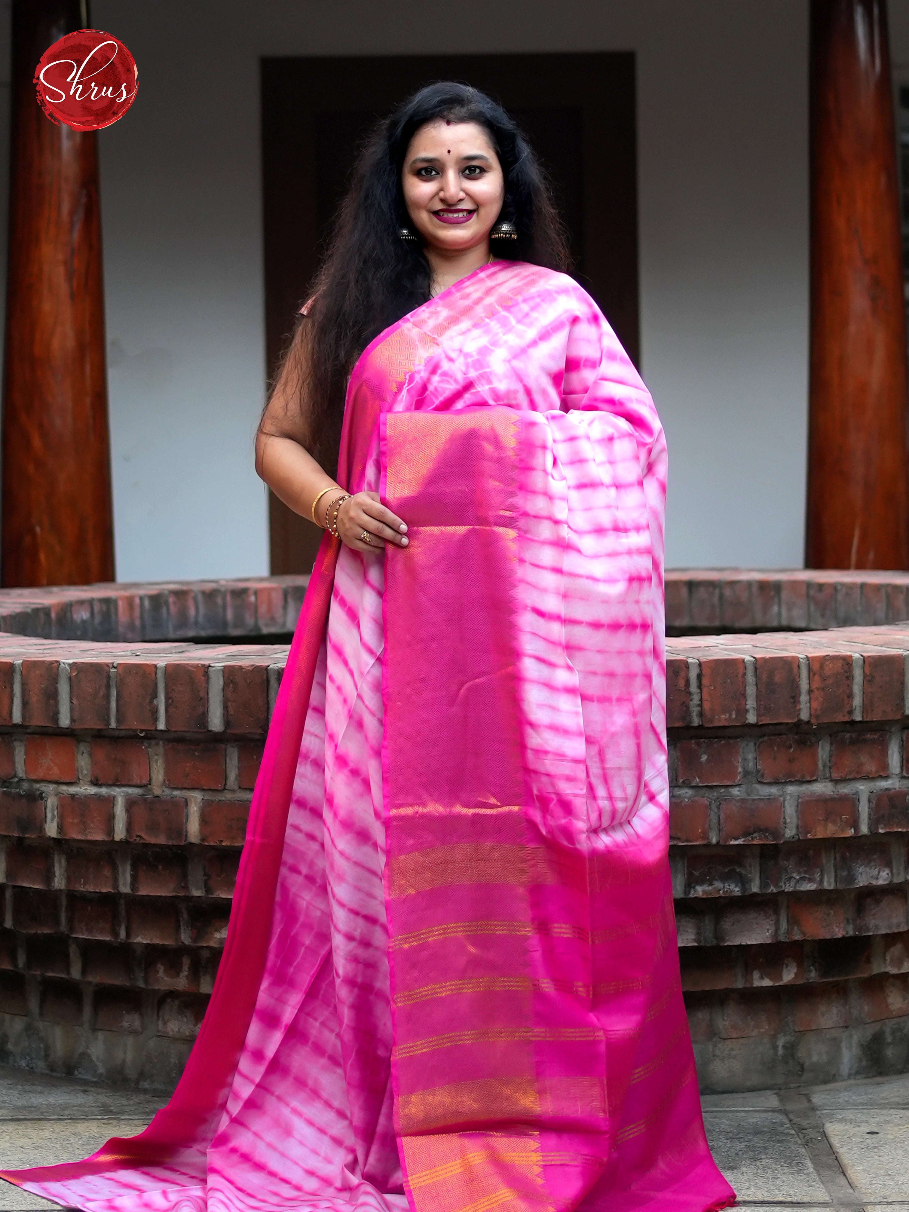 Cream & Pink - Shibori Saree - Shop on ShrusEternity.com