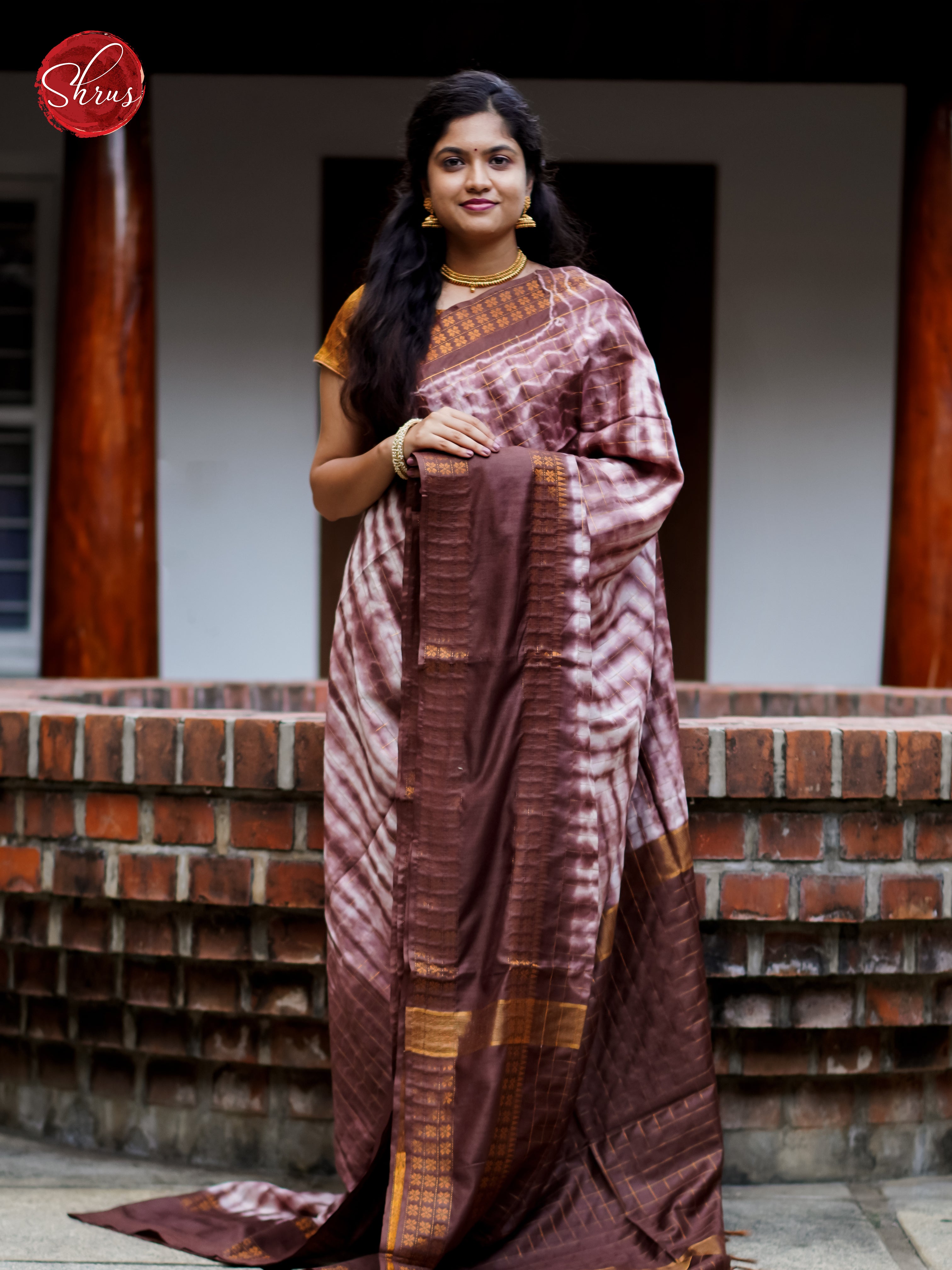Cream & Brown - Shibori Saree - Shop on ShrusEternity.com