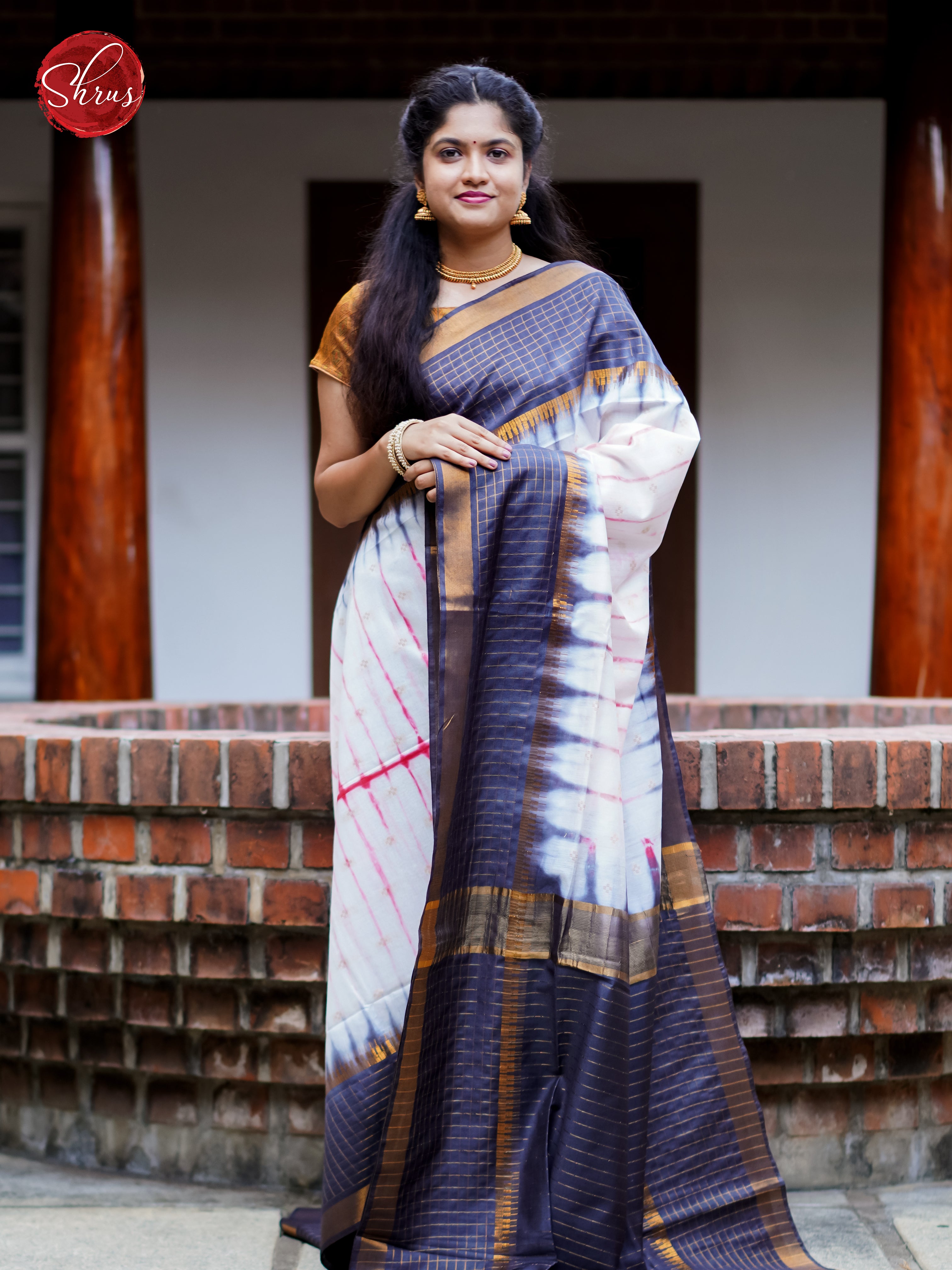 Cream & Blue - Shibori Saree - Shop on ShrusEternity.com