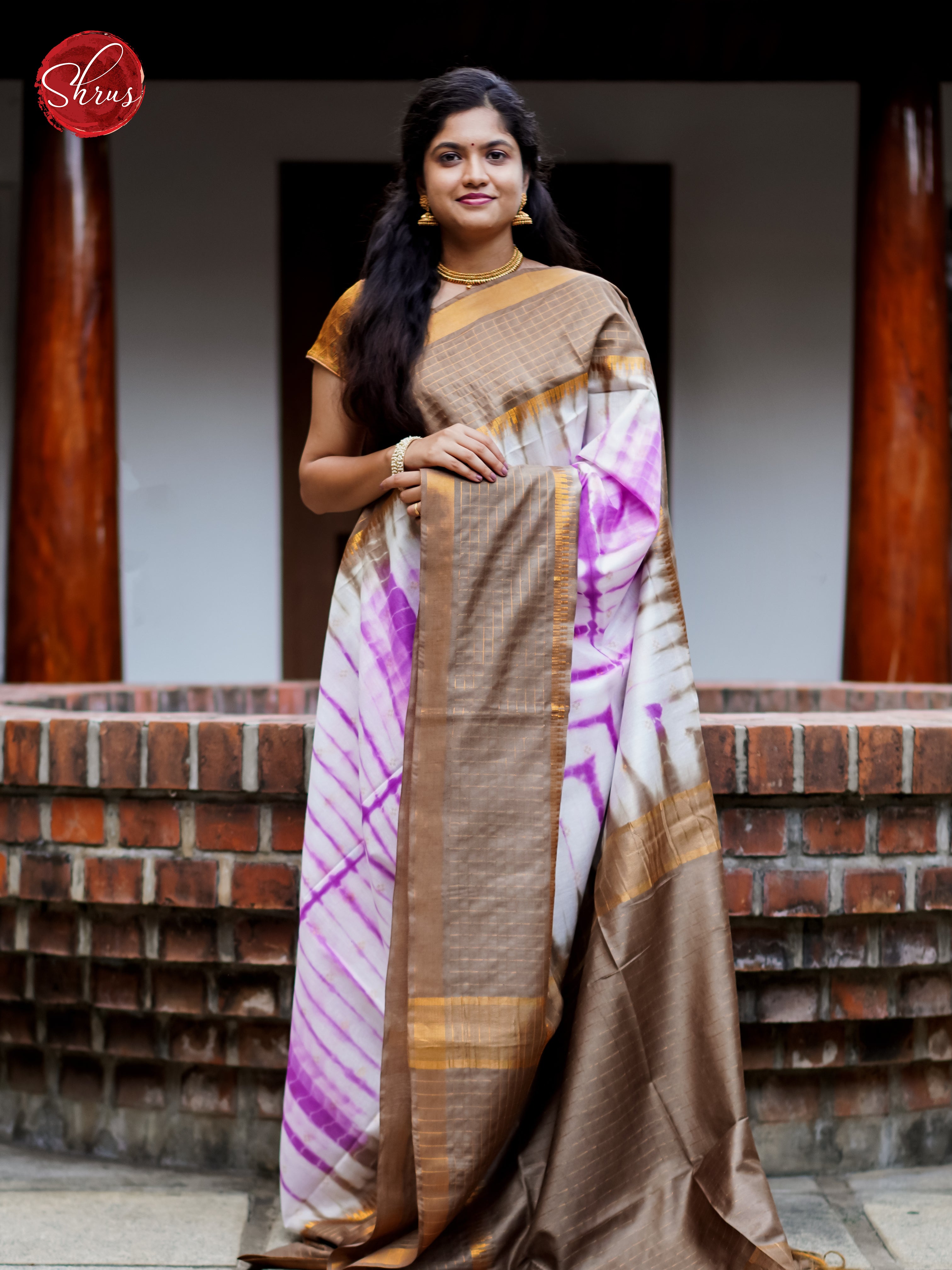 Cream & Purple - Shibori Saree - Shop on ShrusEternity.com