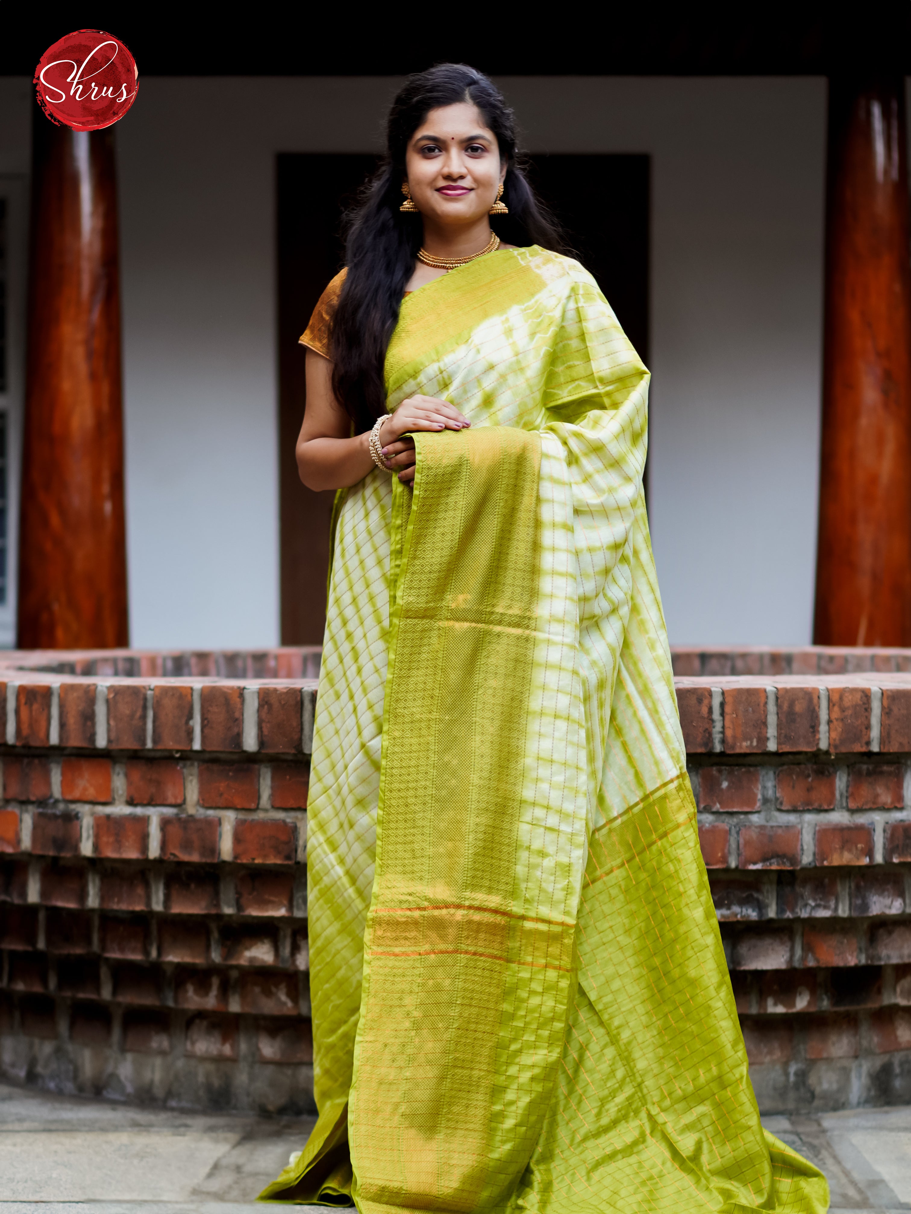 Cream & Green - Shibori Saree - Shop on ShrusEternity.com