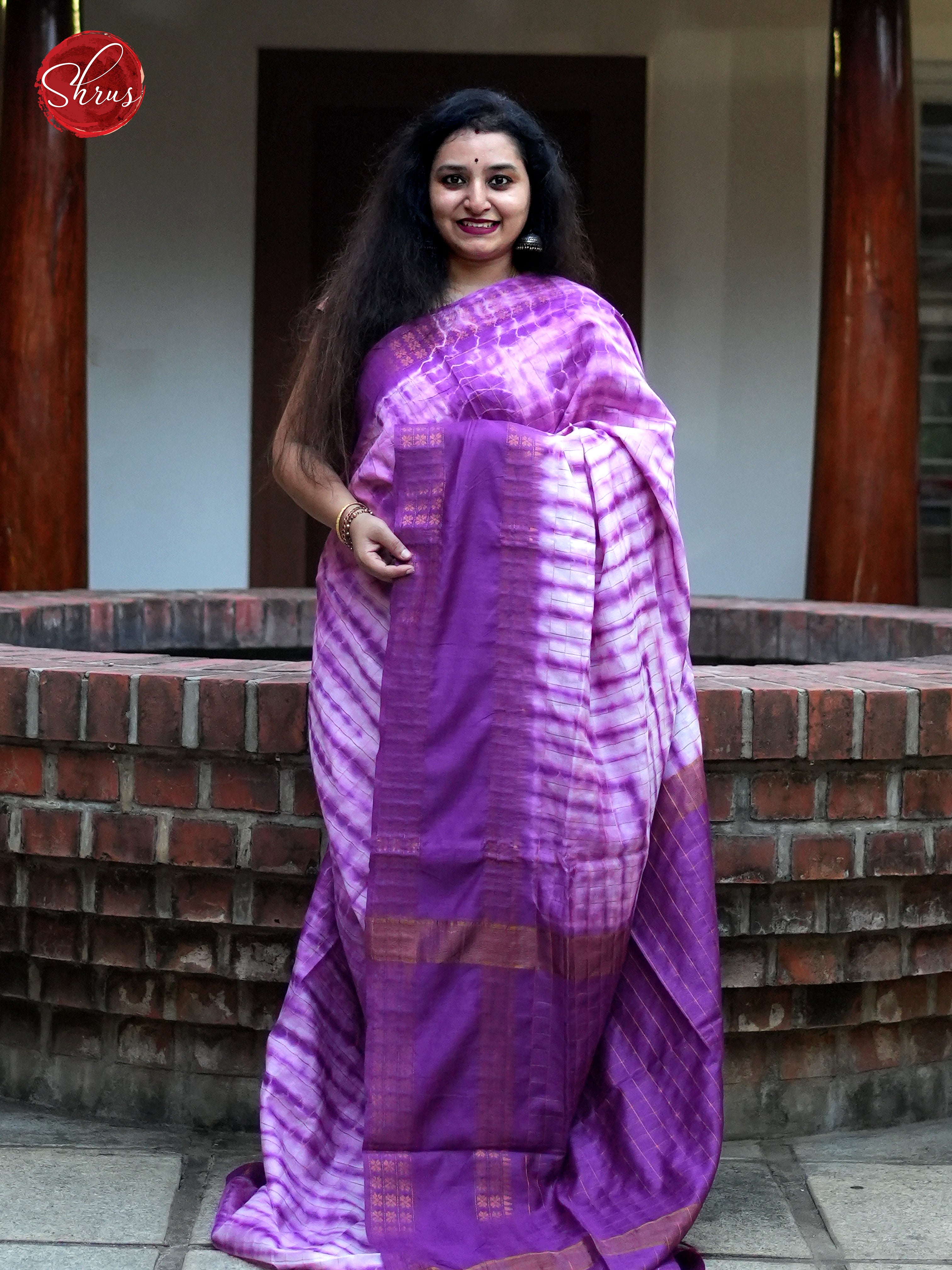 Cream & Purple - Shibori Saree - Shop on ShrusEternity.com