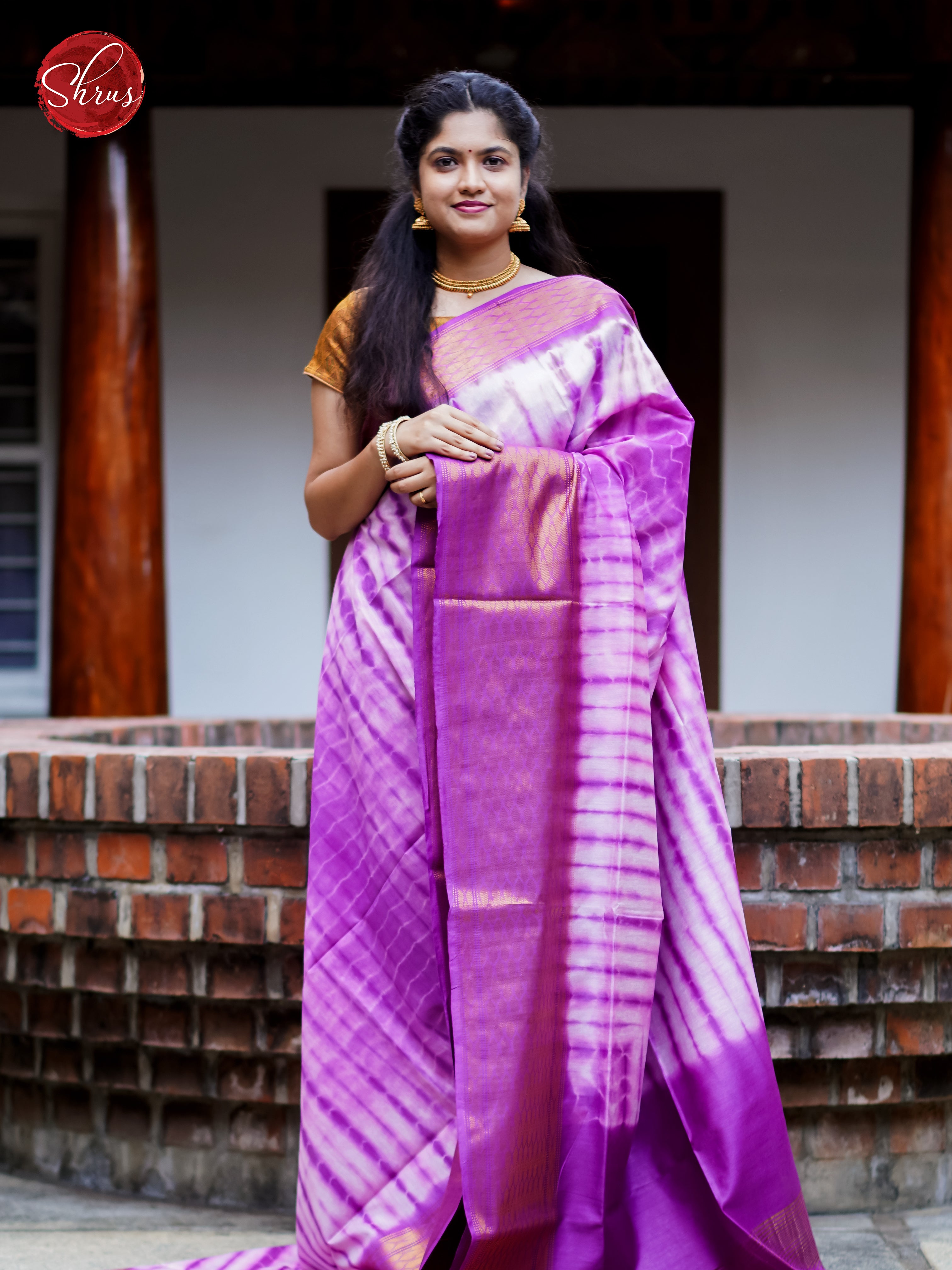 Cream & Purple - Shibori Saree - Shop on ShrusEternity.com