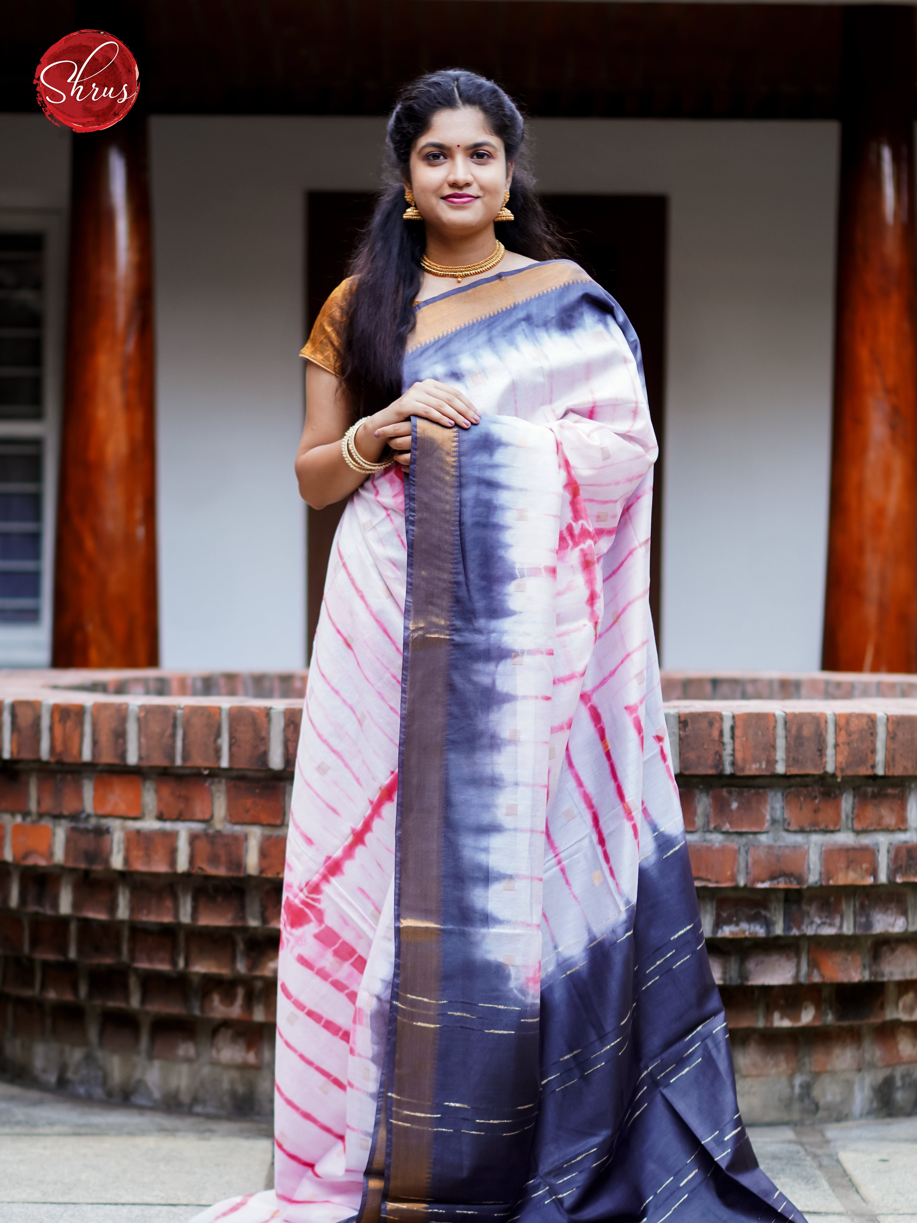 Cream & Blue - Shibori Saree - Shop on ShrusEternity.com