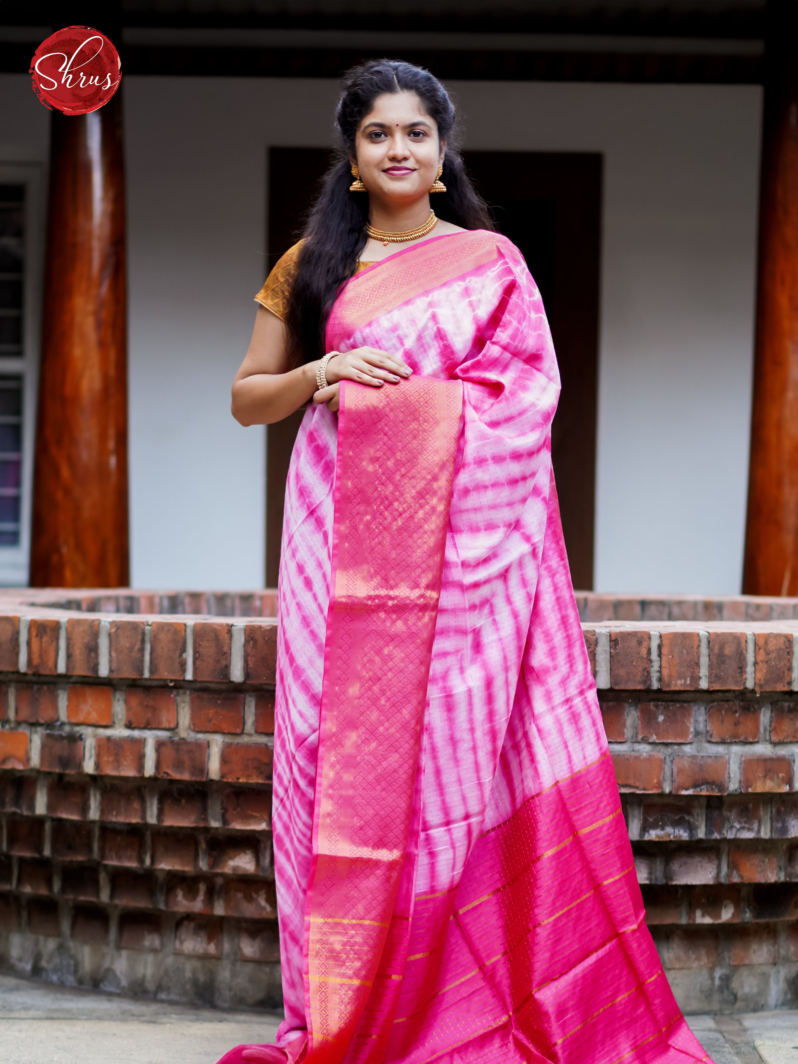Cream & Pink - Shibori Saree - Shop on ShrusEternity.com