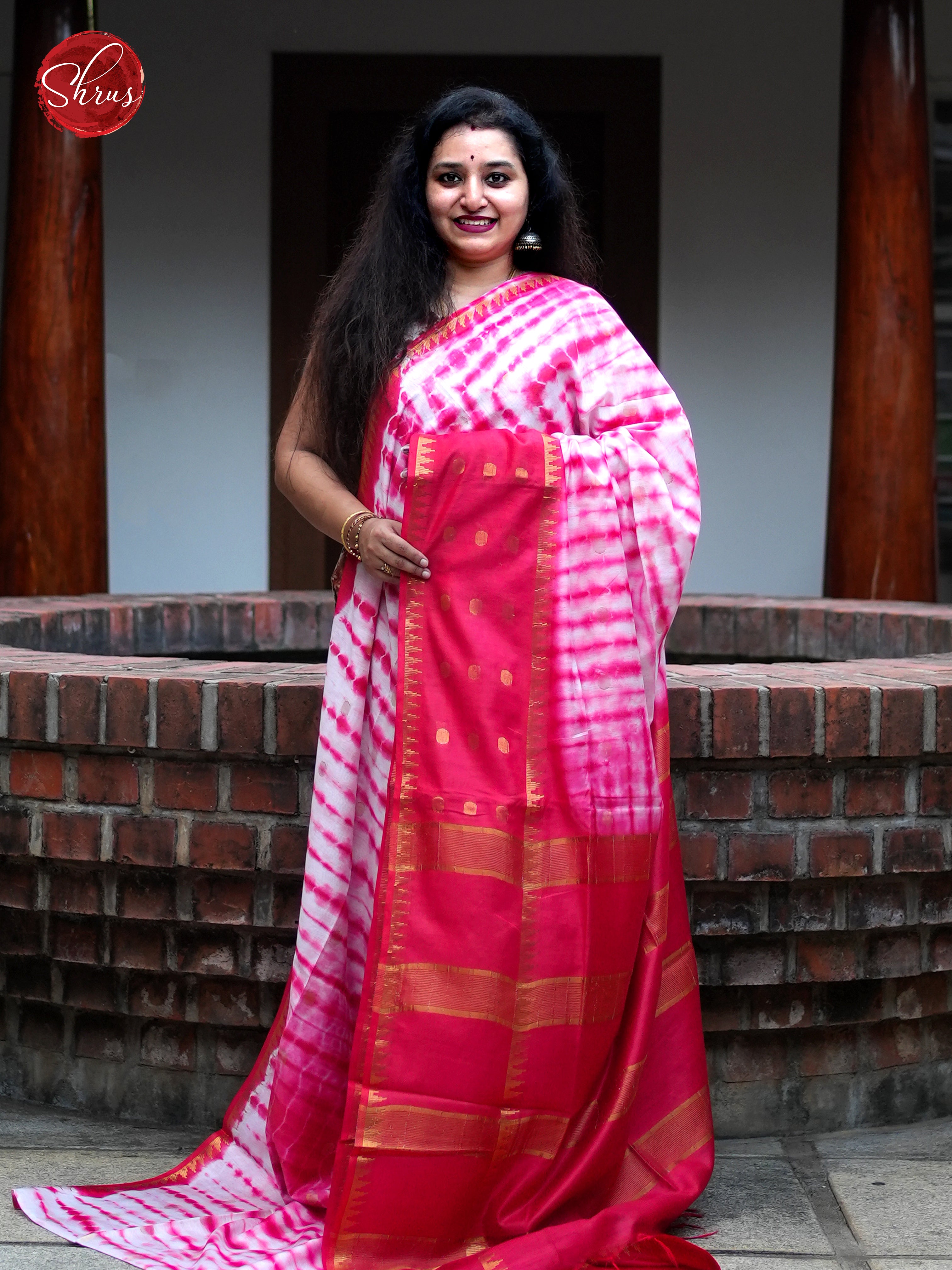 Pink & Cream - Shibori Saree - Shop on ShrusEternity.com