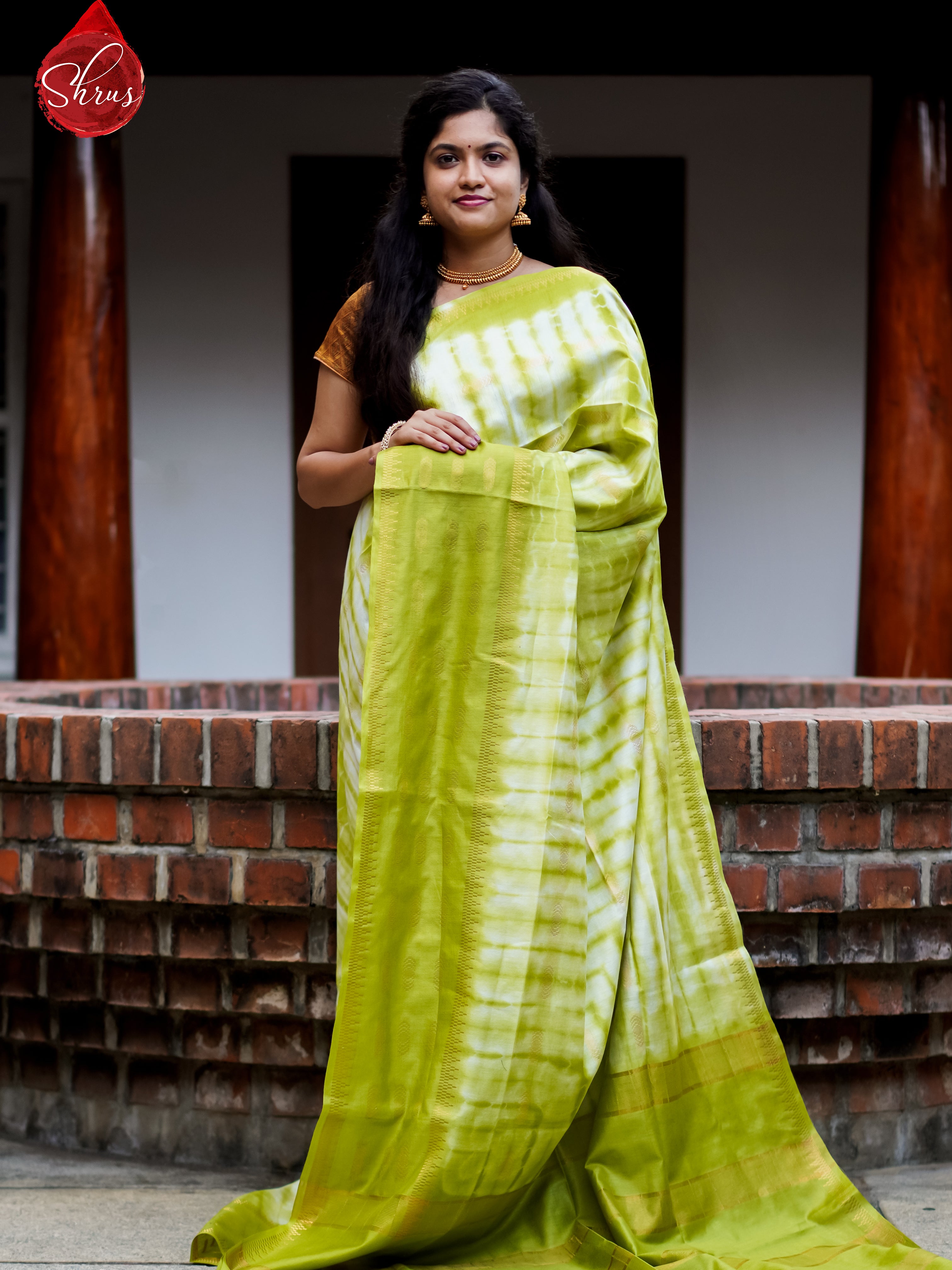 Cream & Green - Shibori Saree - Shop on ShrusEternity.com