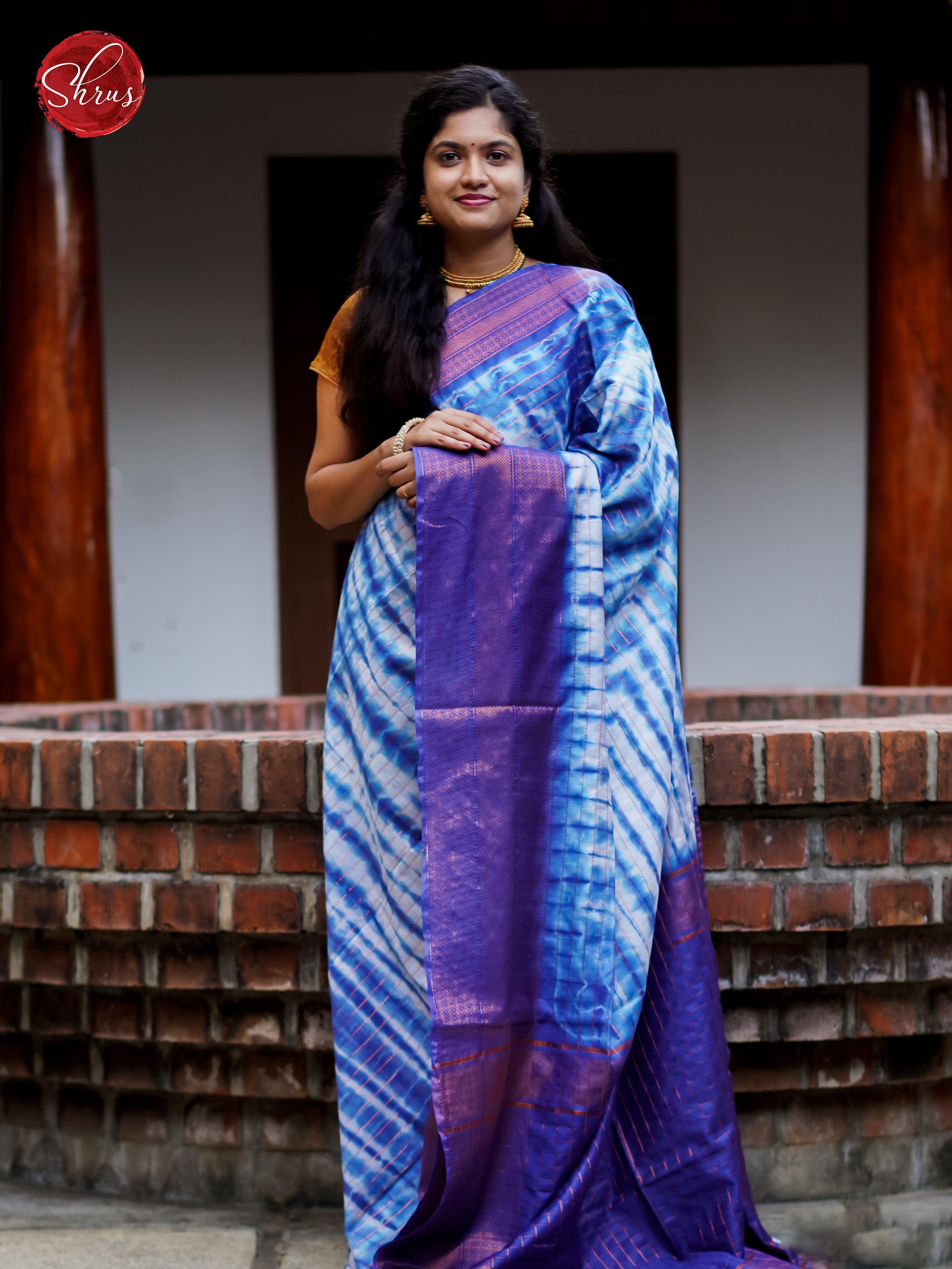 Cream & Blue - Shibori Saree - Shop on ShrusEternity.com