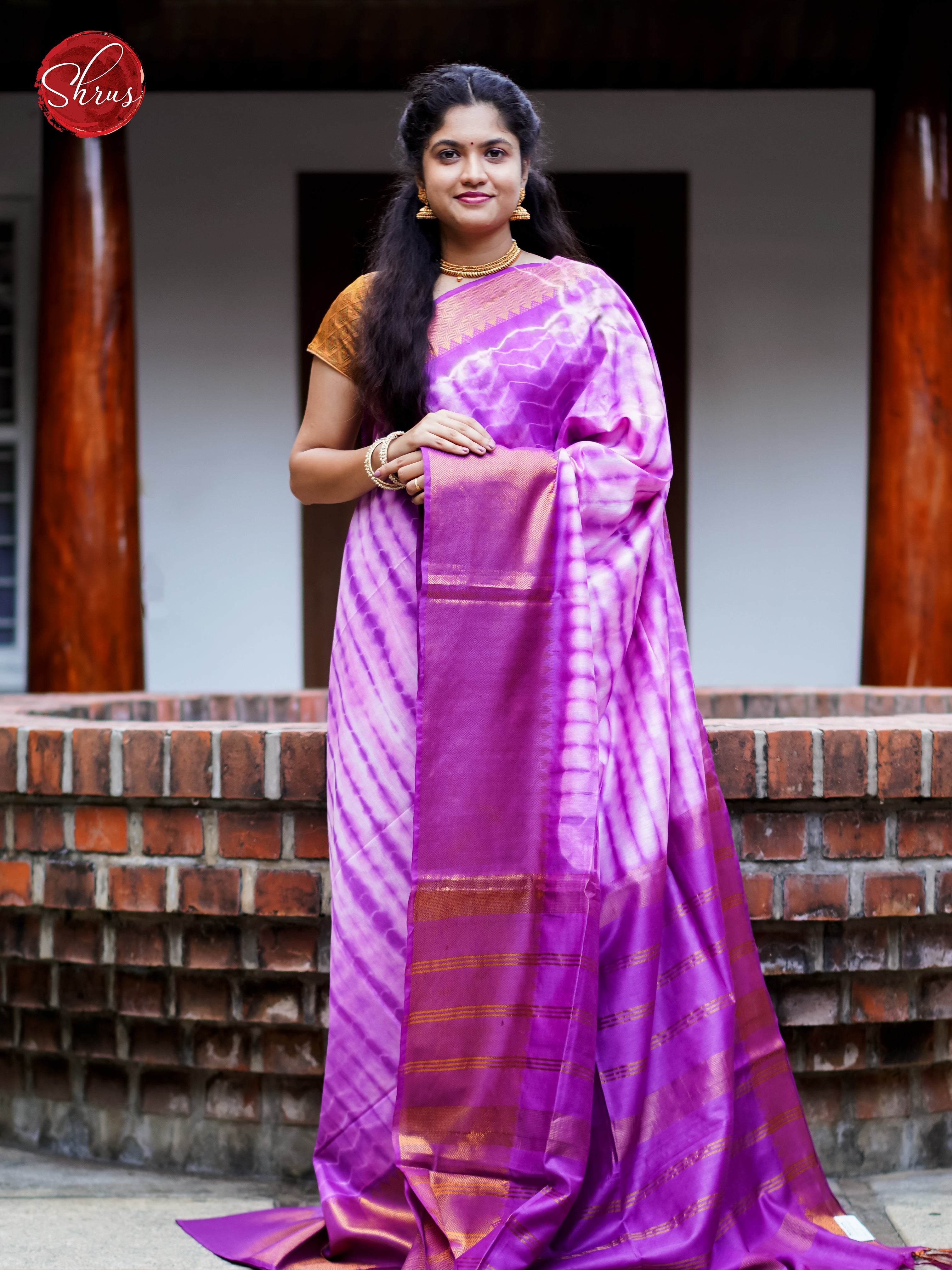 Cream & Purple - Shibori Saree - Shop on ShrusEternity.com