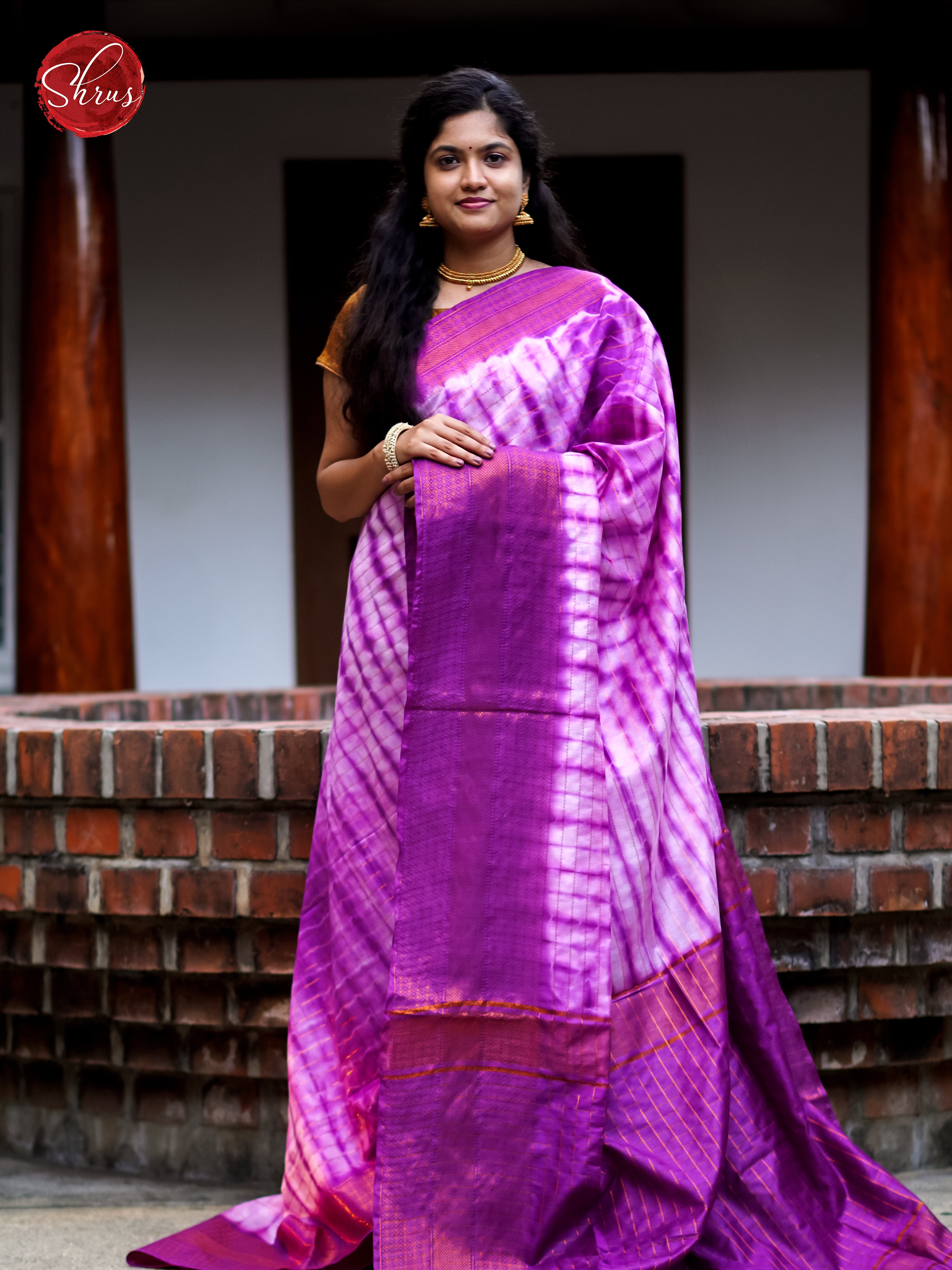 Cream & Purple - Shibori Saree - Shop on ShrusEternity.com