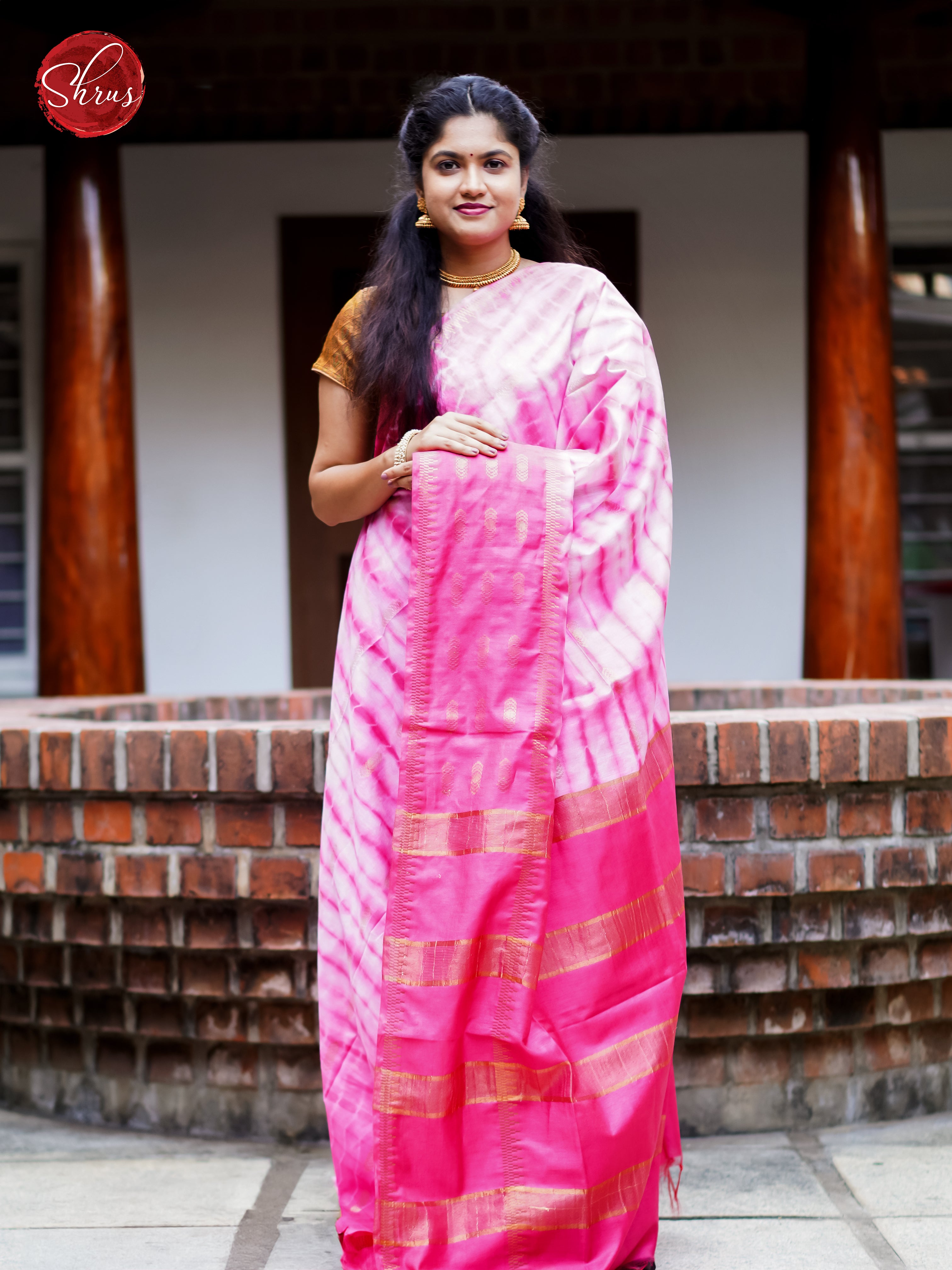 Cream & Pink - Shibori Saree - Shop on ShrusEternity.com