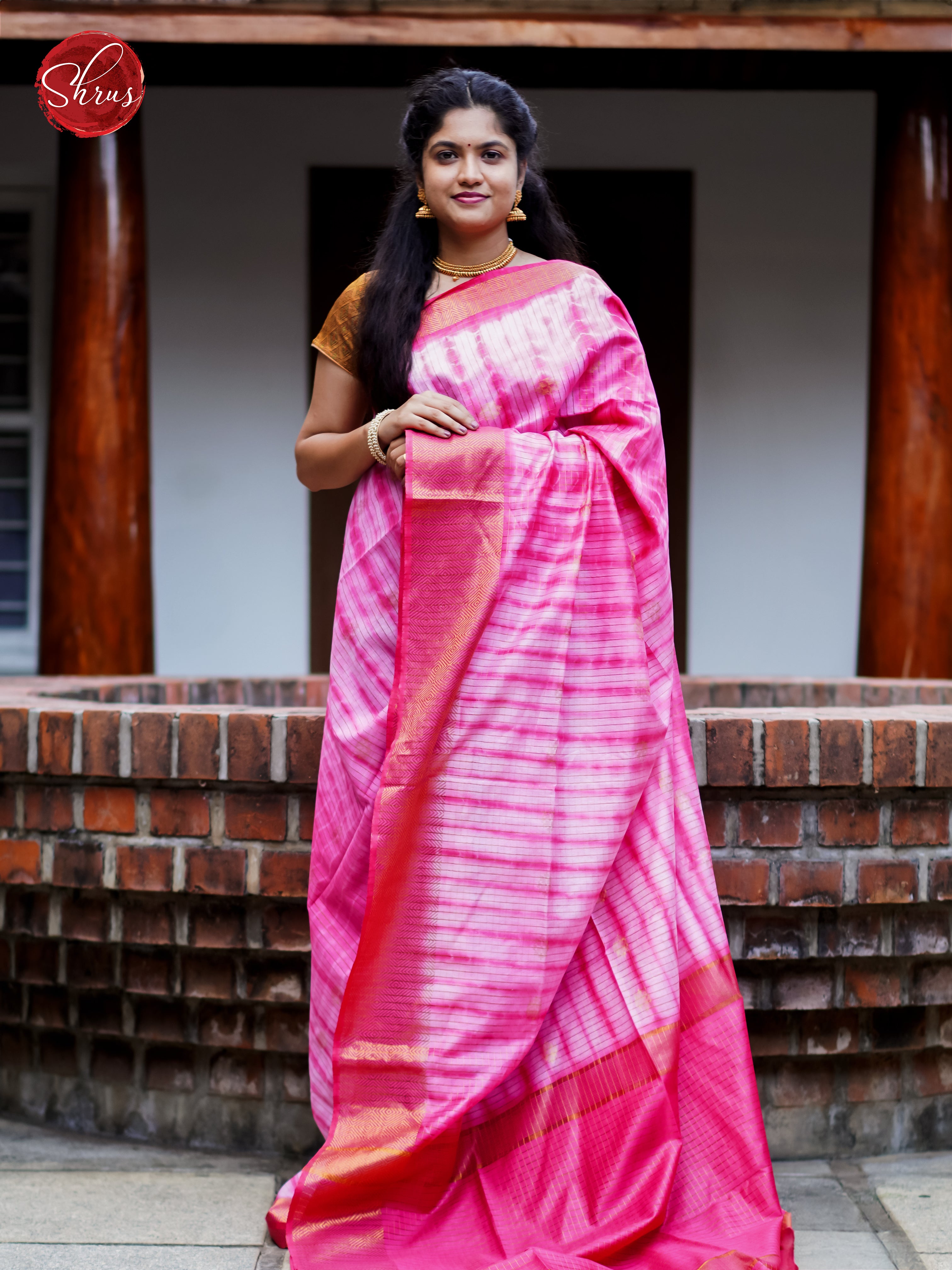 Cream & Pink - Shibori Saree - Shop on ShrusEternity.com