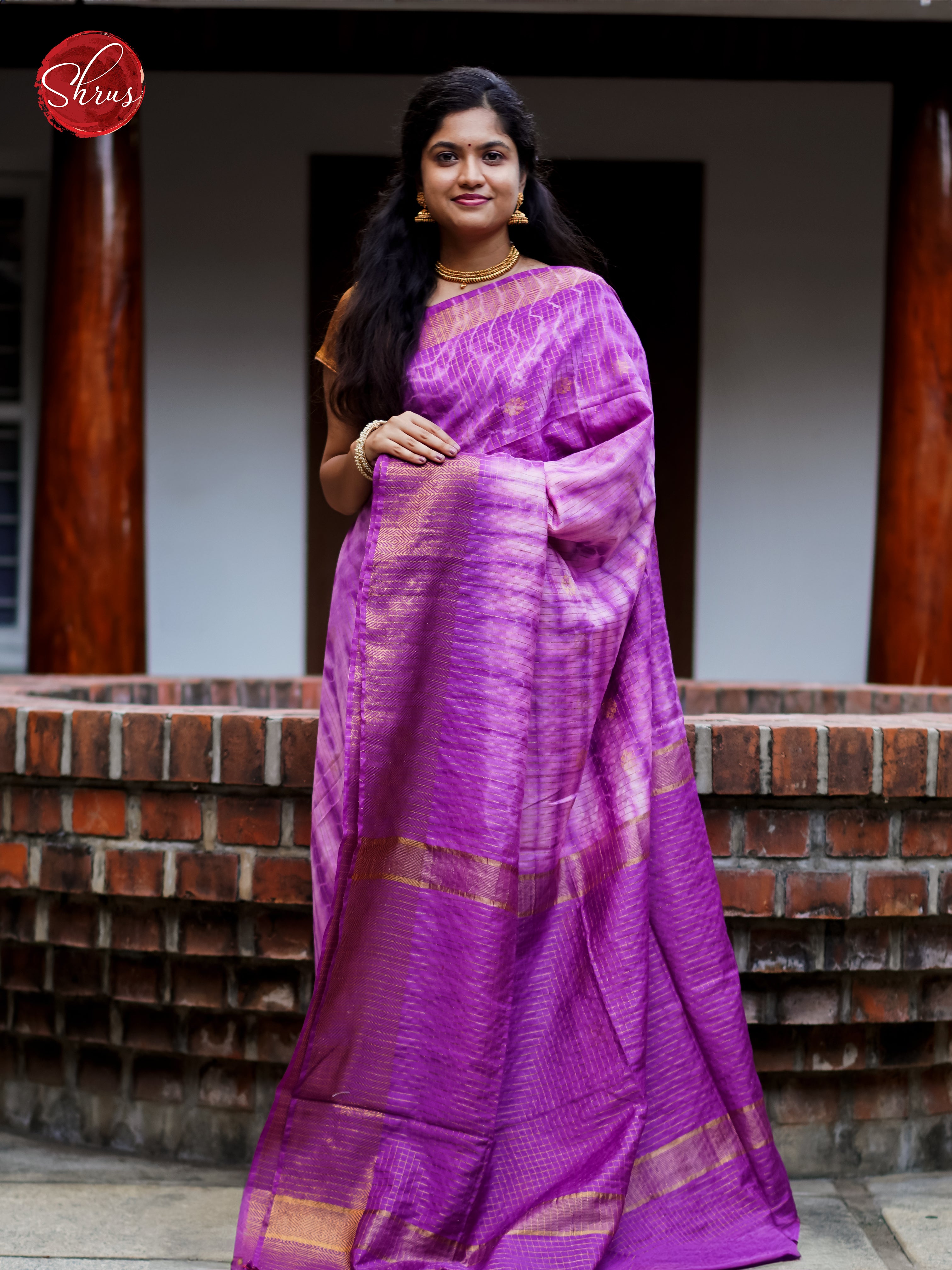 Cream & Purple - Shibori Saree - Shop on ShrusEternity.com