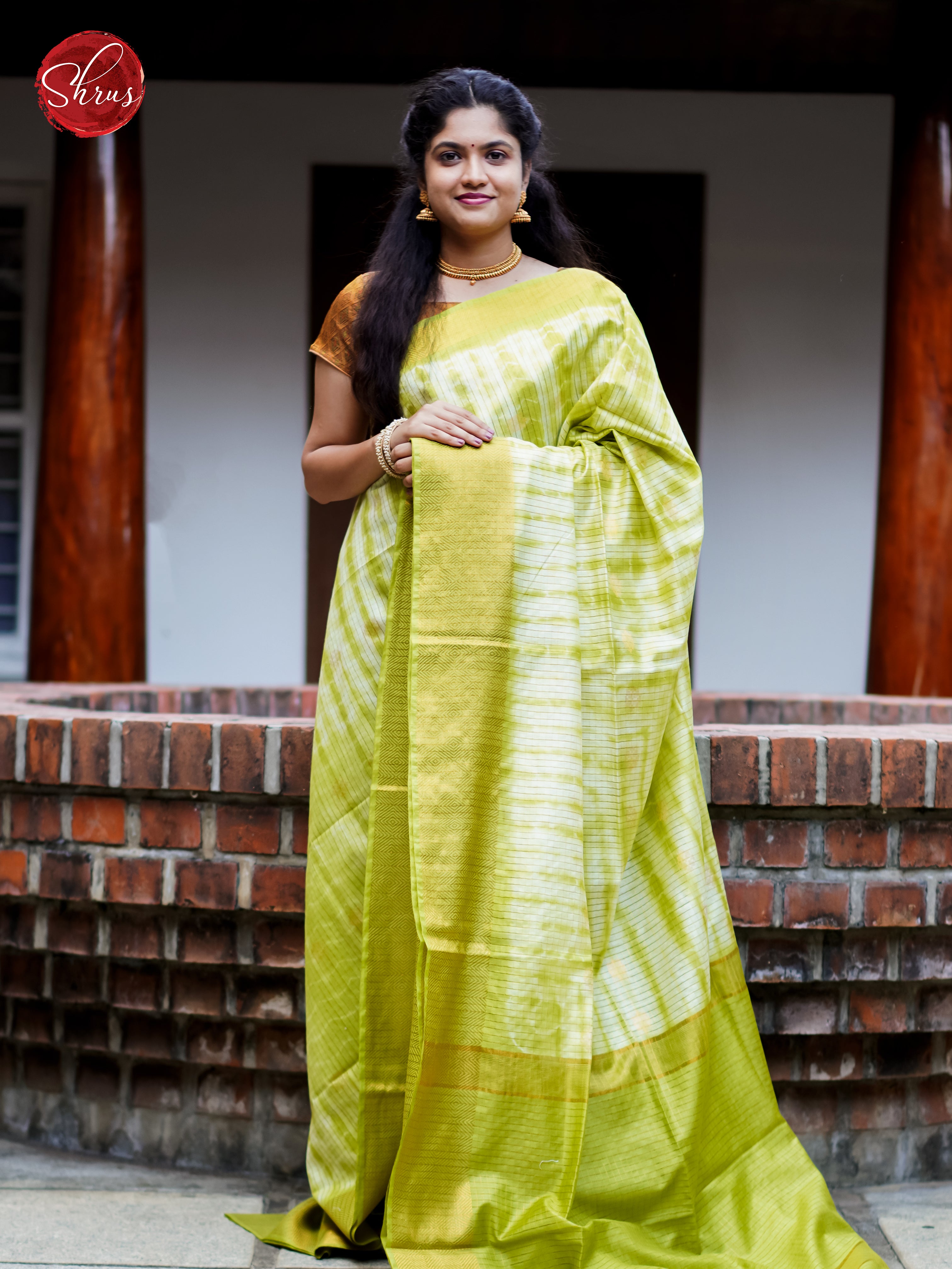 Cream & Green - Shibori Saree - Shop on ShrusEternity.com