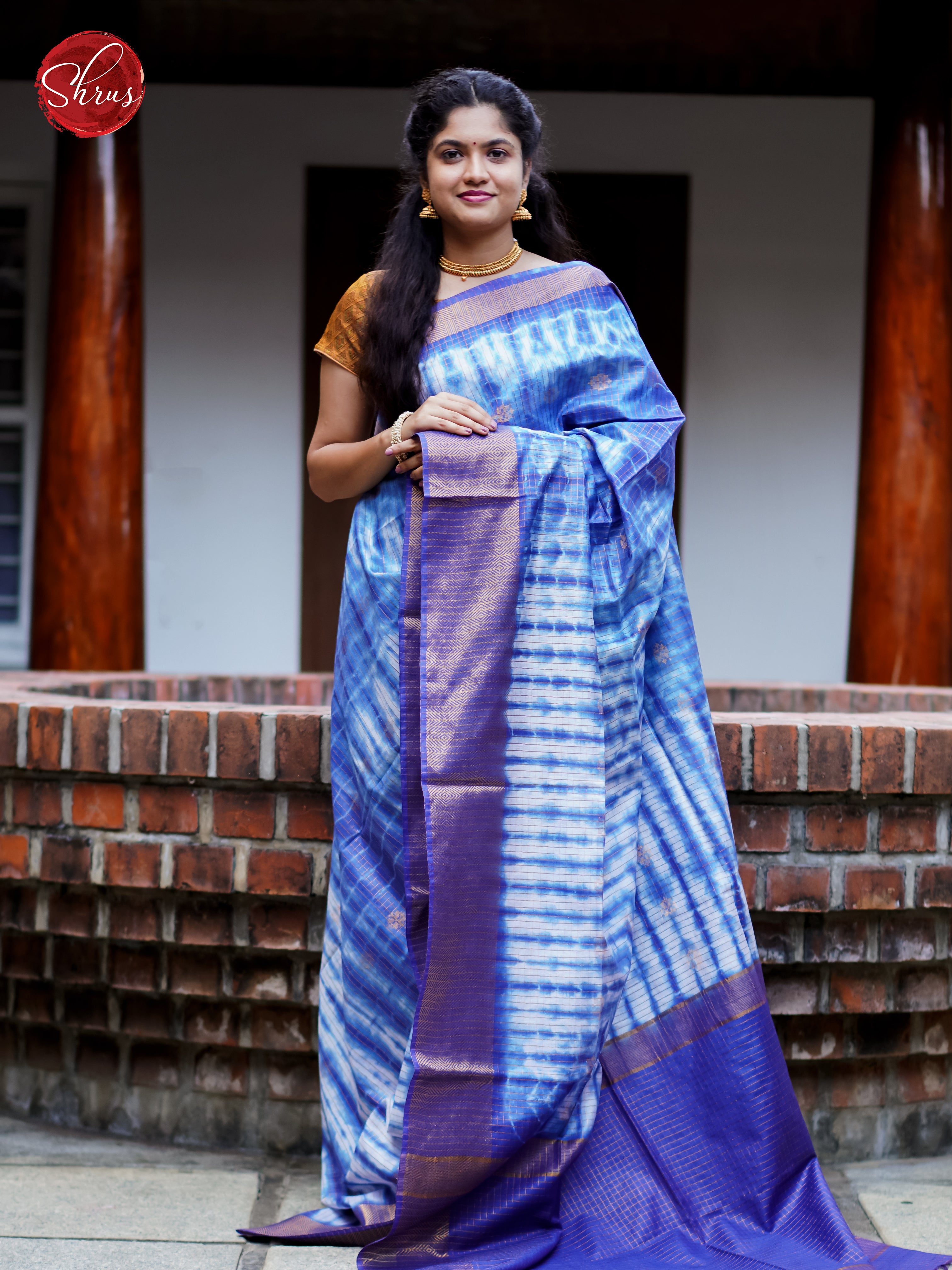 Cream & Blue - Shibori Saree - Shop on ShrusEternity.com