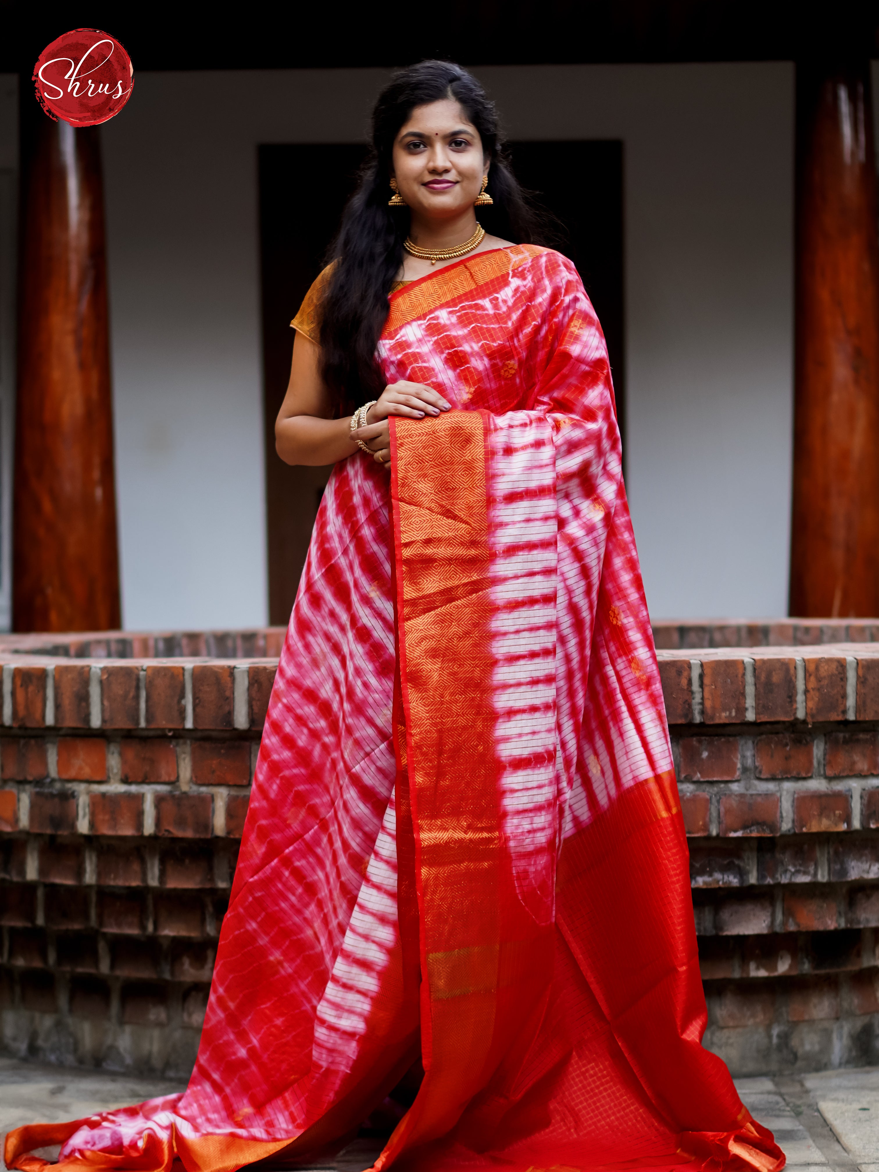 Cream & Red - Shibori Saree - Shop on ShrusEternity.com
