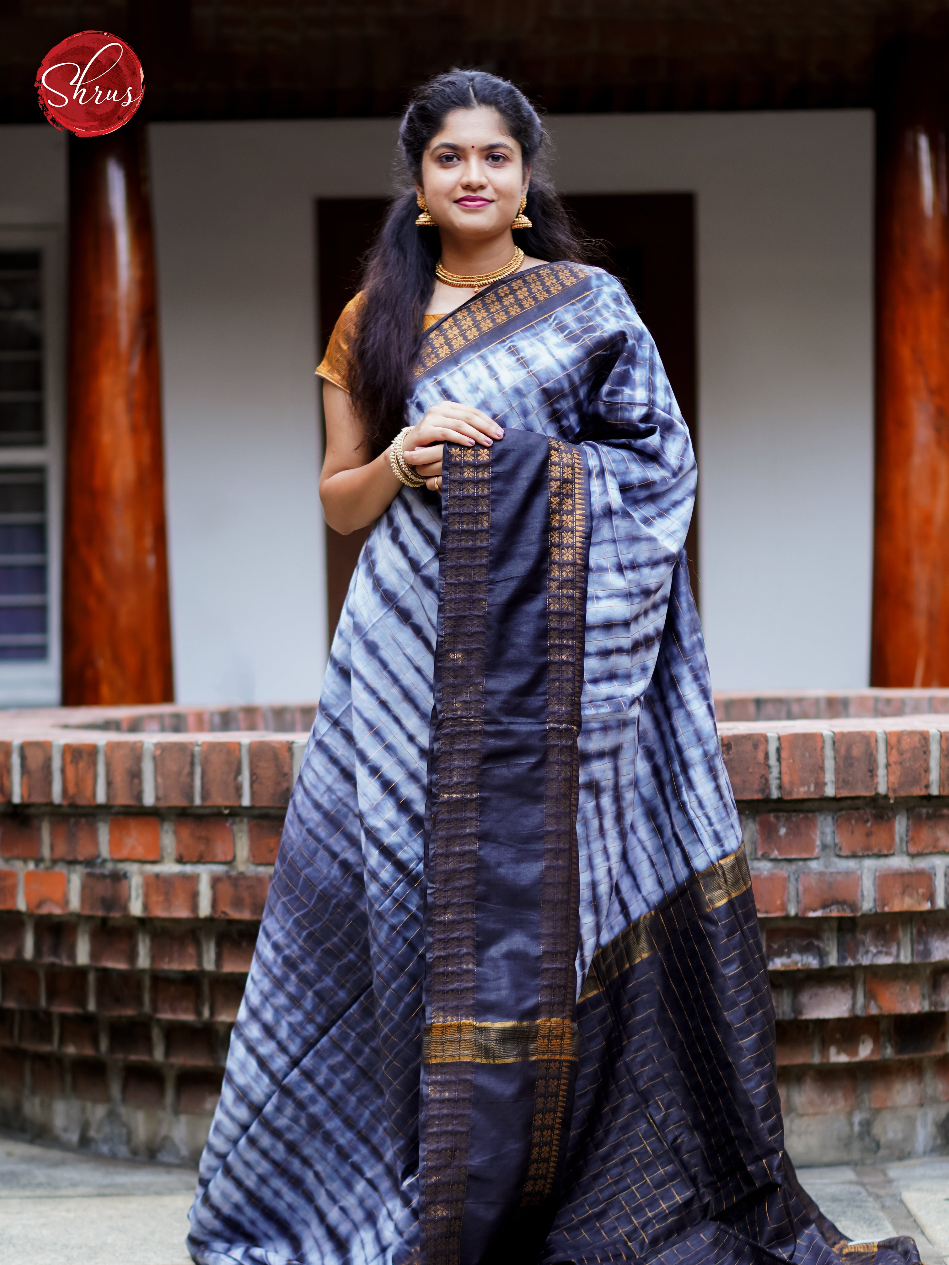 Cream & Blue - Shibori Saree - Shop on ShrusEternity.com