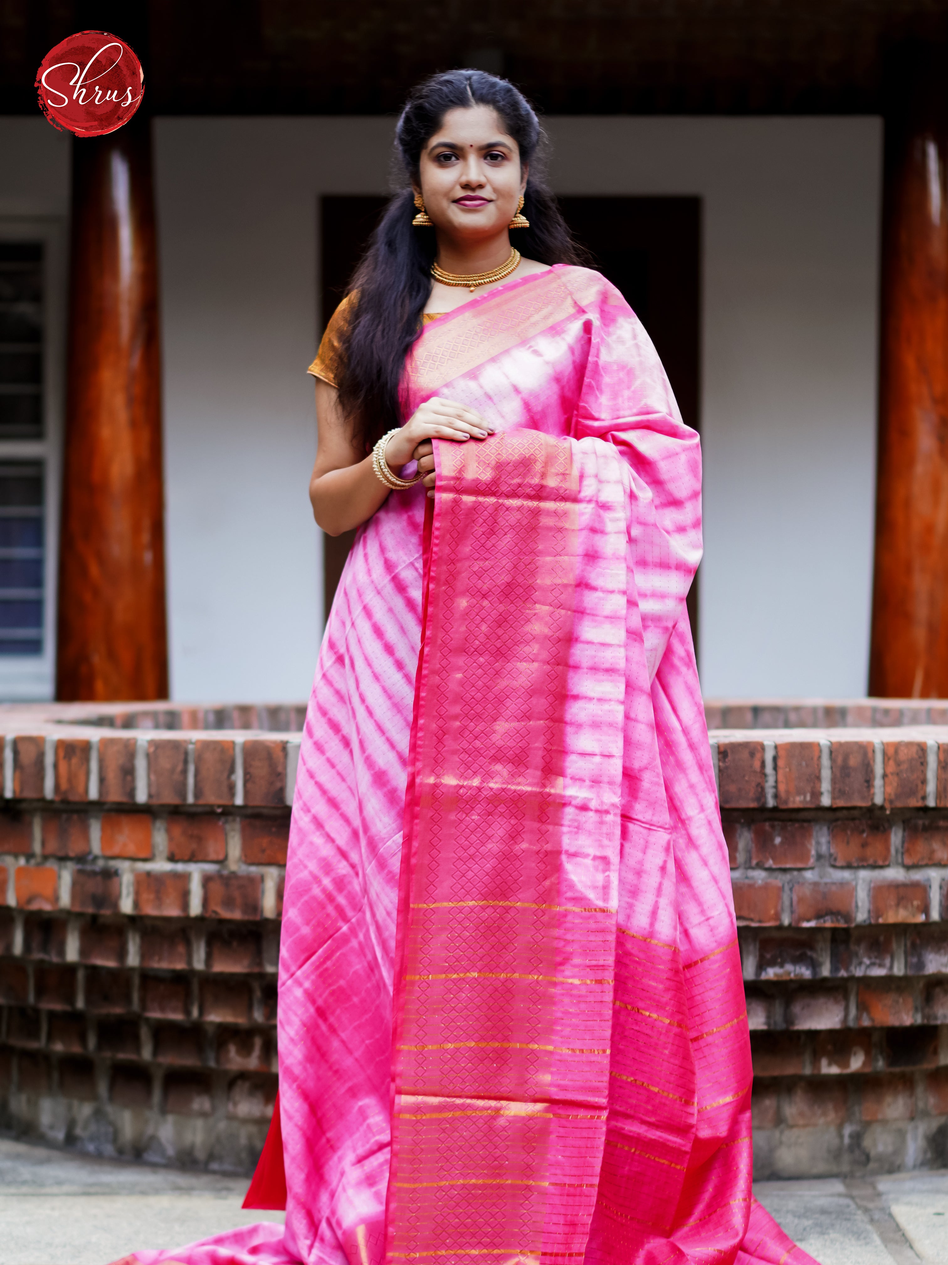 Cream & Pink - Shibori Saree - Shop on ShrusEternity.com