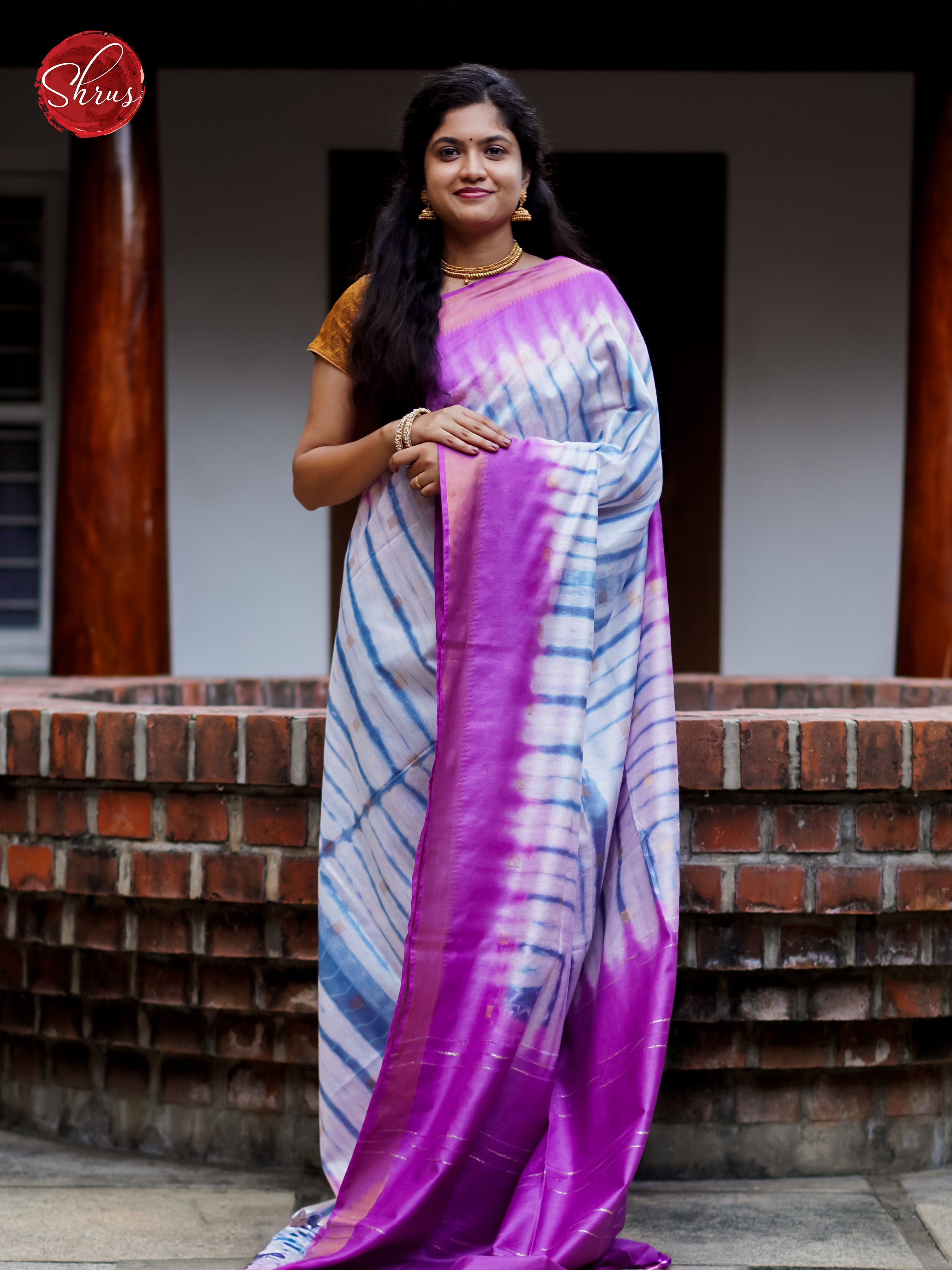 Cream & Purple - Shibori Saree - Shop on ShrusEternity.com